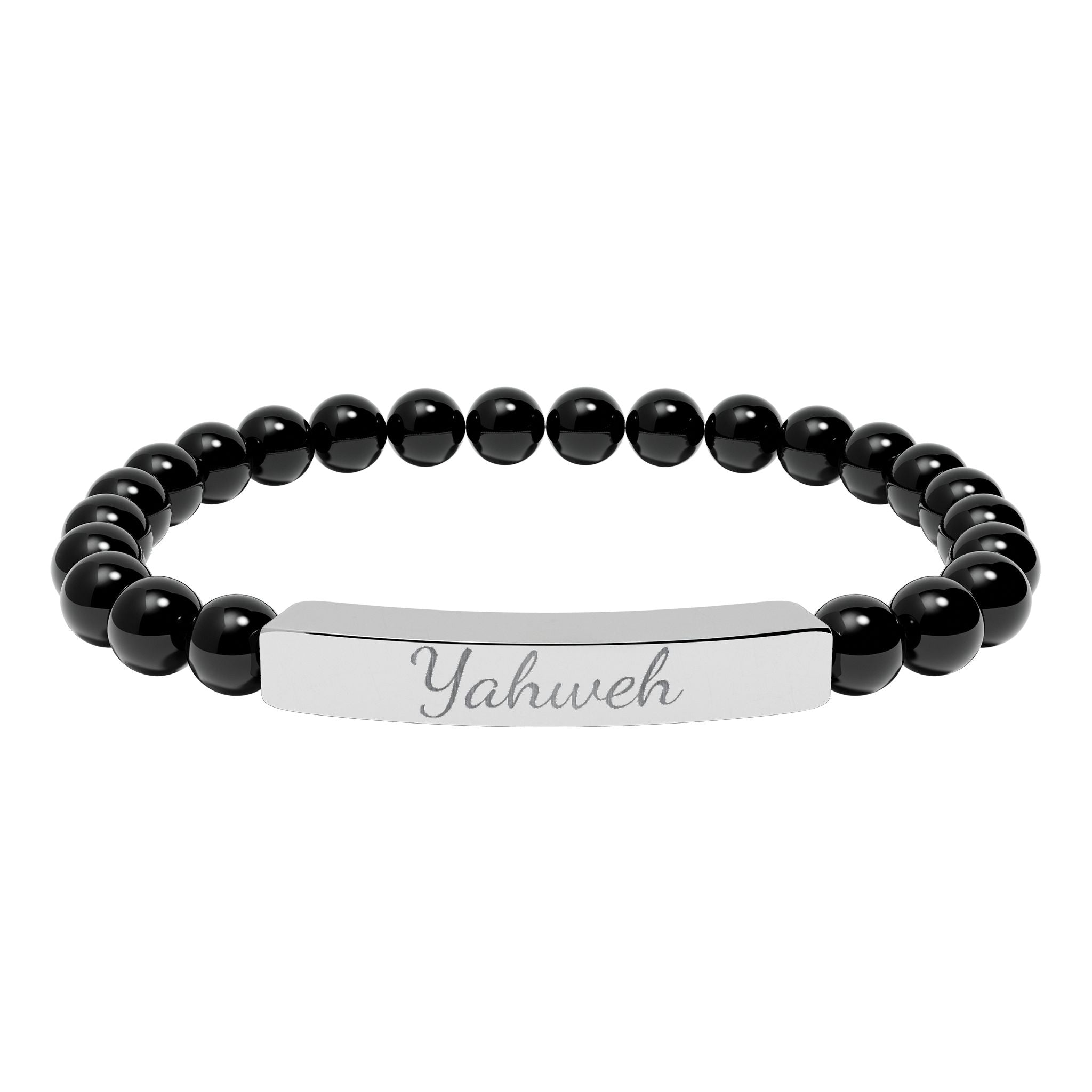 Yahweh Christian Stretch Bracelet for Women | Engraved Stainless Steel Bar | Natural Stone Bead Bracelet | Faith Jewelry Gift