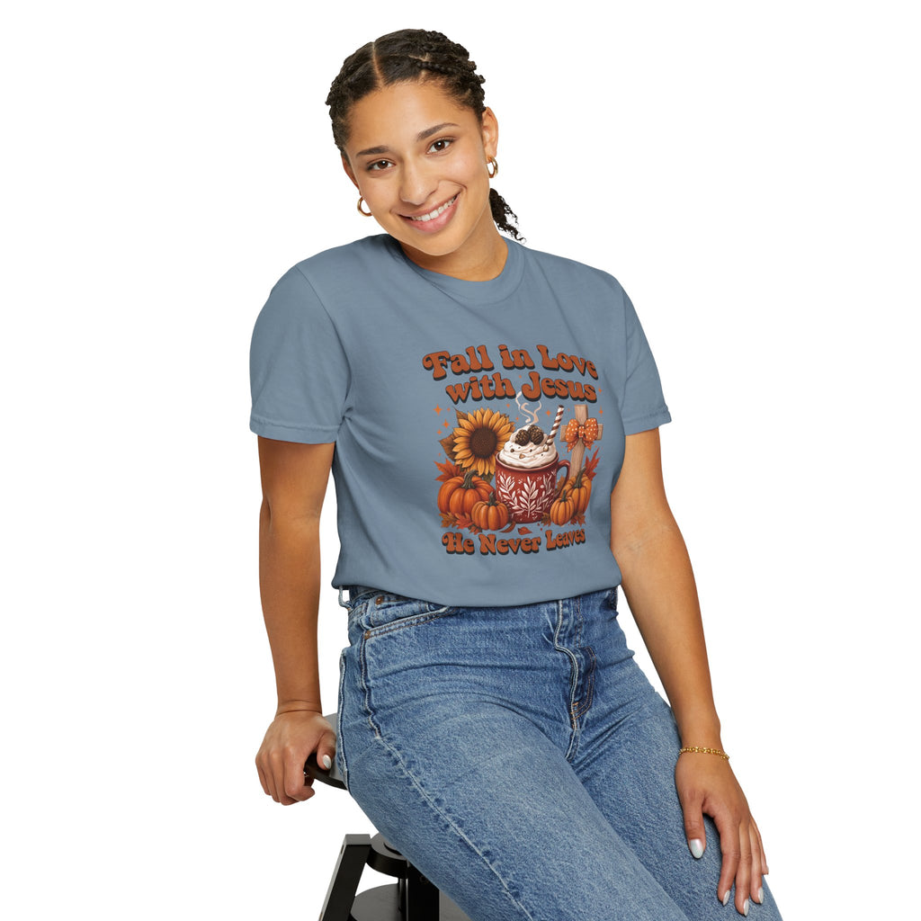 Fall in Love with Jesus Unisex Garment Dyed Comfort Colors T-Shirt | Christian Fall T-Shirt | Faith Based Thanksgiving Tee | Unisex Religious Cotton Top