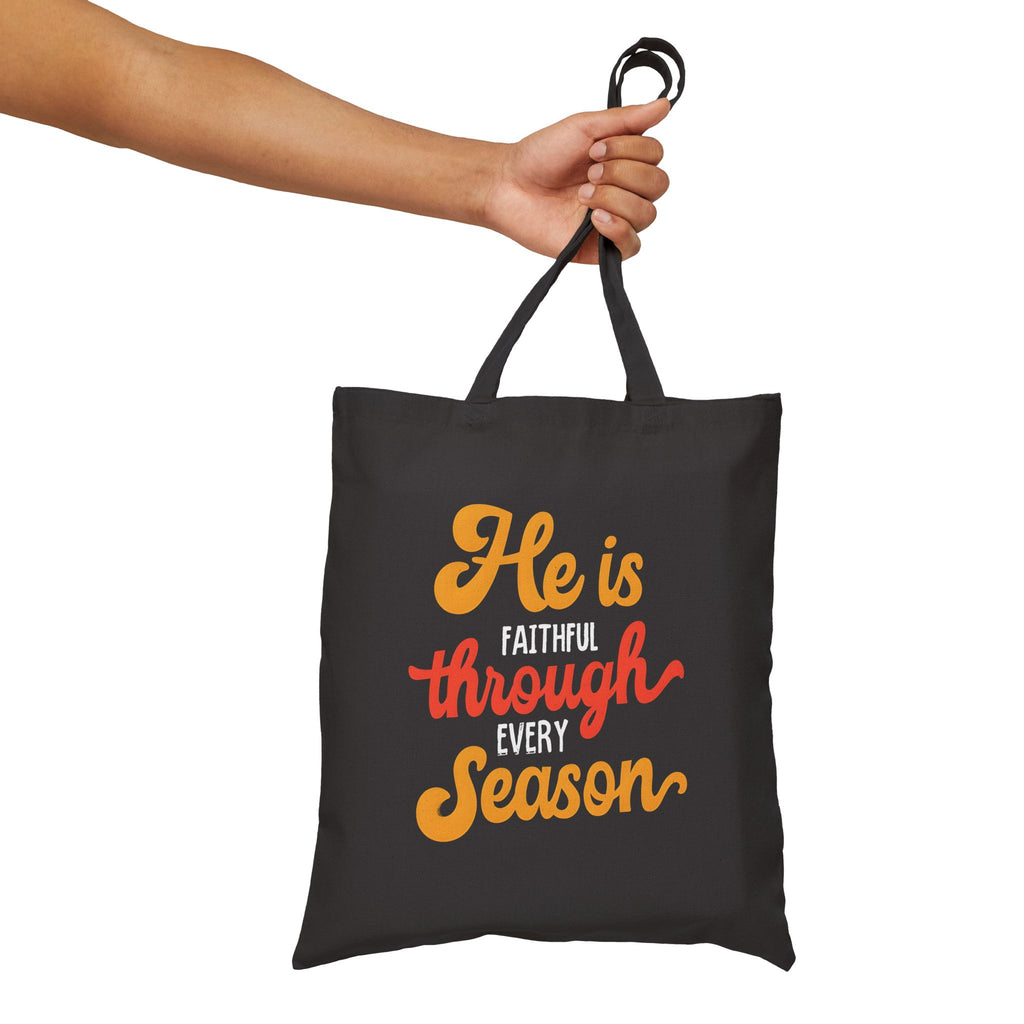 He Is Faithful Through Every Season Christian Canvas Tote Bag | Reusable Faith Bag
