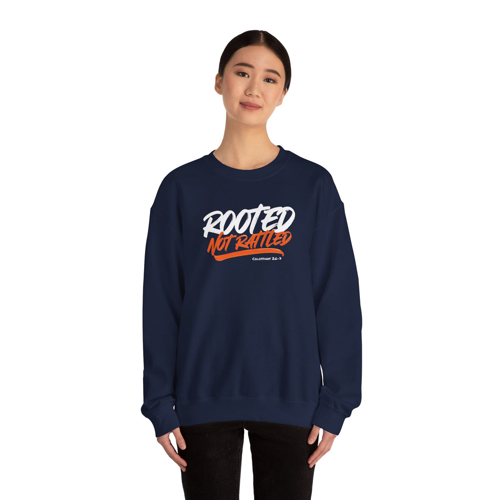 Rooted Not Rattled Gildan Christian Sweatshirt | Unisex Crewneck Pullover | Christian Gift