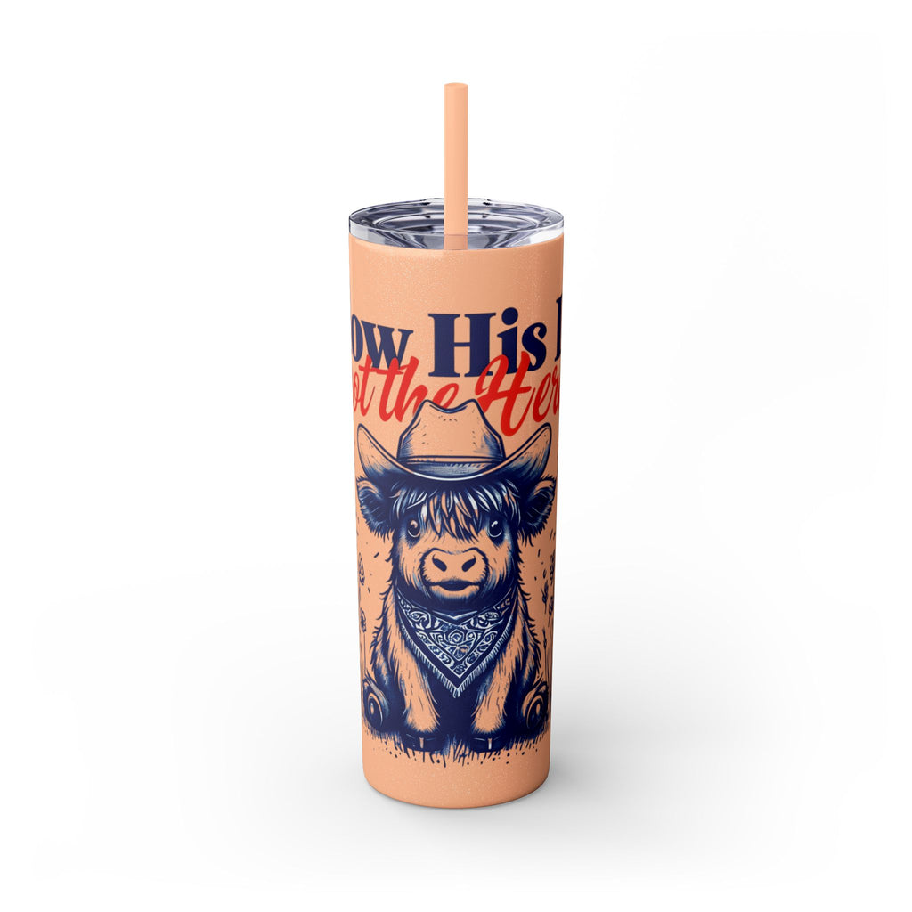 Follow His Lead, Not the Herd, 20 oz Insulated Skinny Tumbler | Stainless Steel Travel Cup | Christian Drinkware | Highland Cow