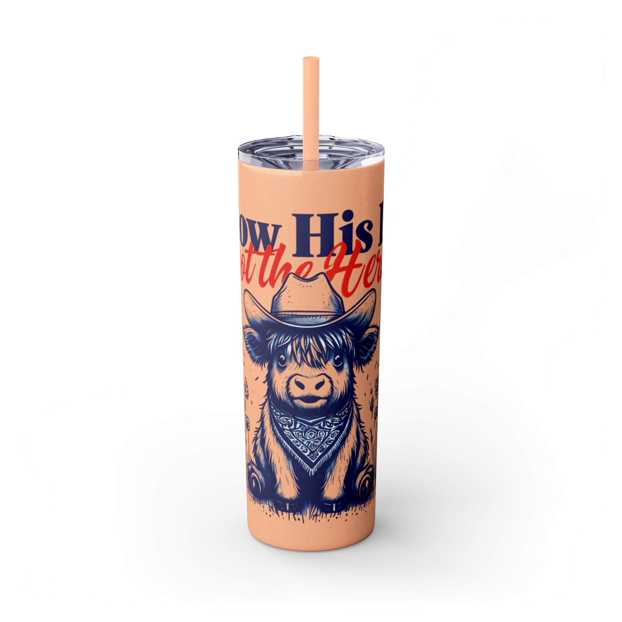 Follow His Lead, Not the Herd, 20 oz Insulated Skinny Tumbler | Stainless Steel Travel Cup | Christian Drinkware | Highland Cow