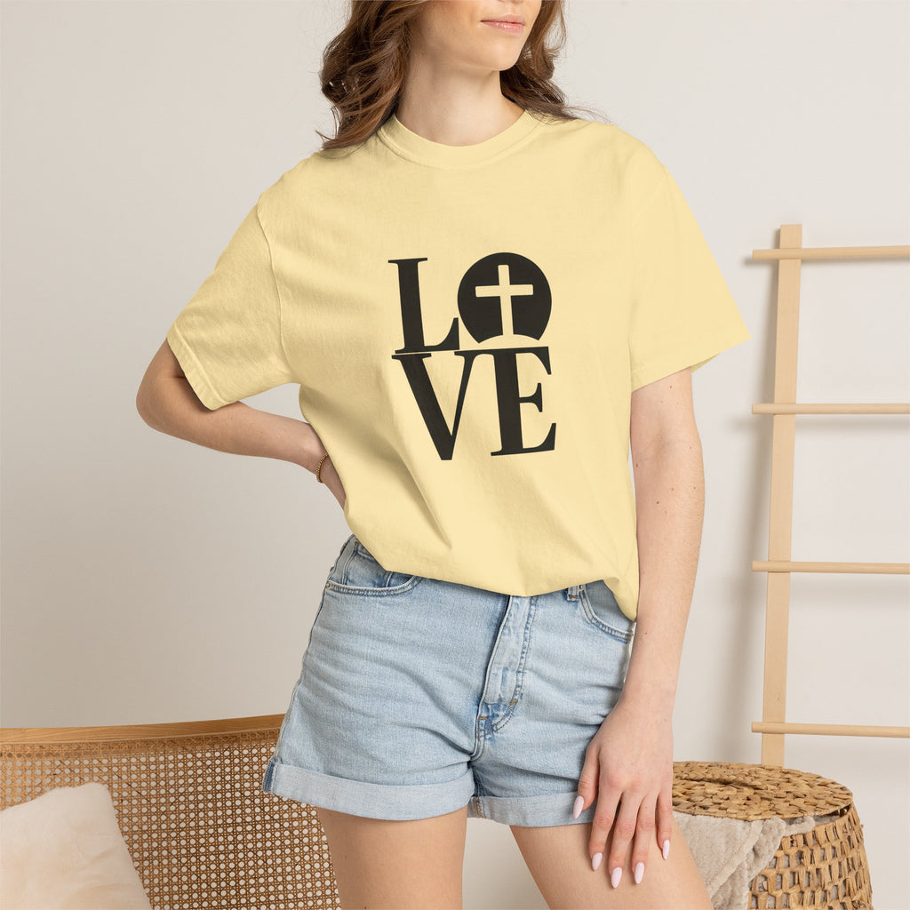 LOVE Cross Christian T-Shirt | Comfort Colors Faith-Based Unisex Tee (S–4XL) | Jesus is Love Shirt