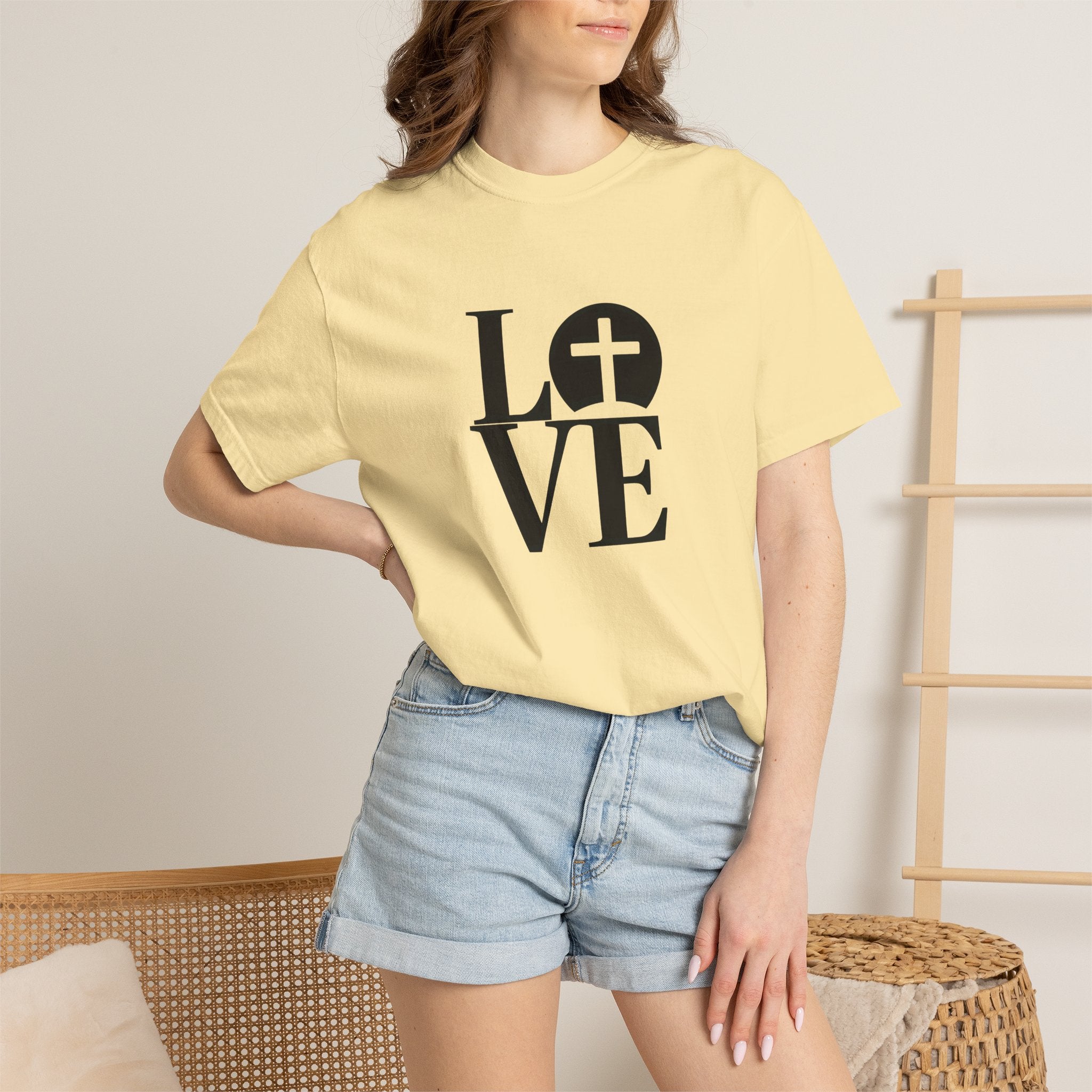 LOVE Cross Christian T-Shirt | Comfort Colors Faith-Based Unisex Tee (S–4XL) | Jesus is Love Shirt