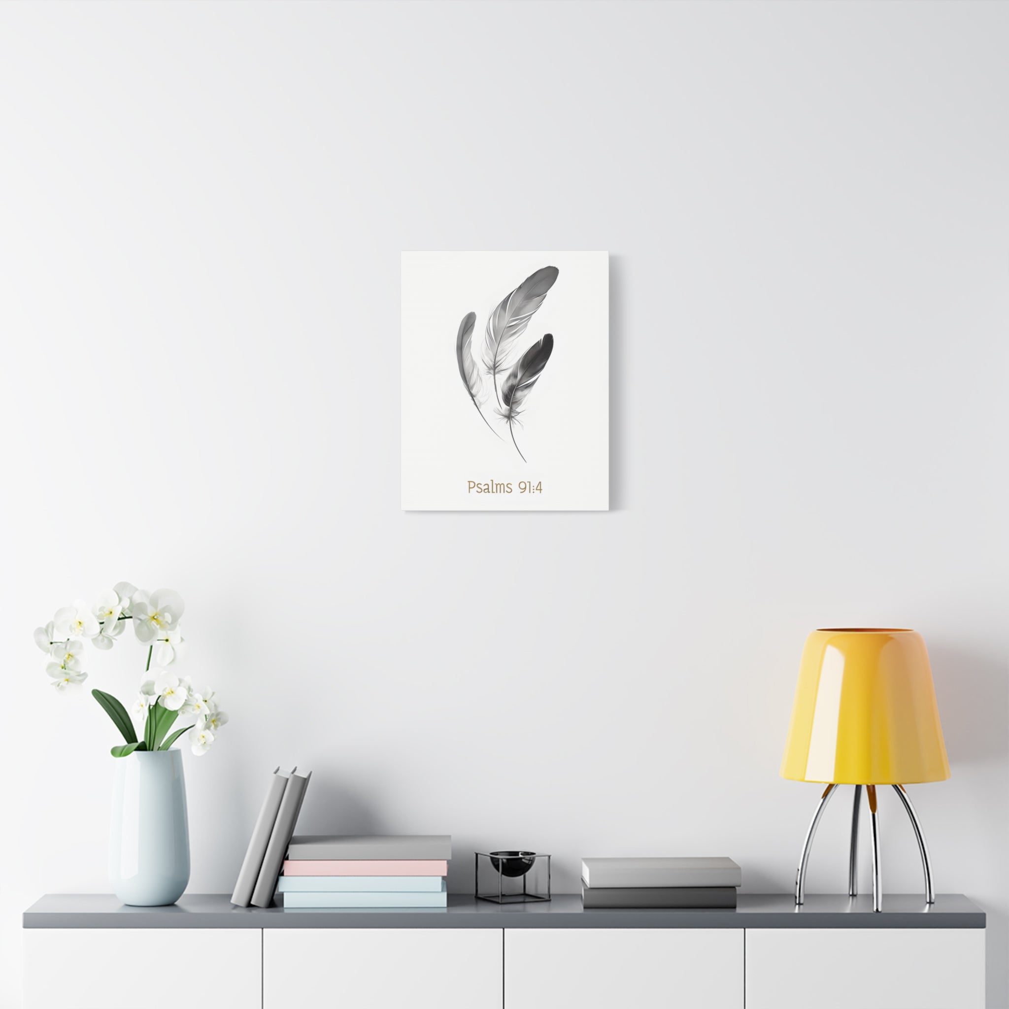 Psalm 91:4 Feather Canvas Wall Art – Christian Scripture Home Decor – Bible Verse Matte Canvas Print