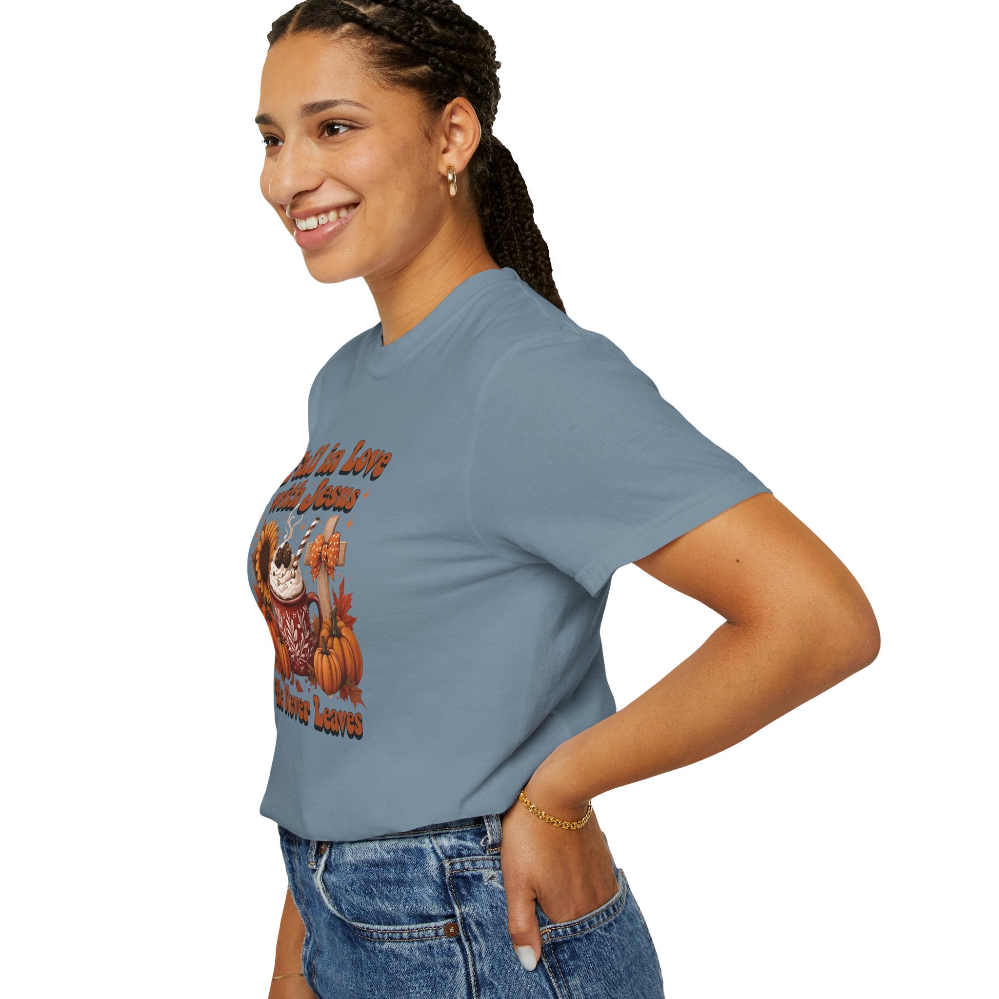 Fall in Love with Jesus Unisex Garment Dyed Comfort Colors T-Shirt | Christian Fall T-Shirt | Faith Based Thanksgiving Tee | Unisex Religious Cotton Top