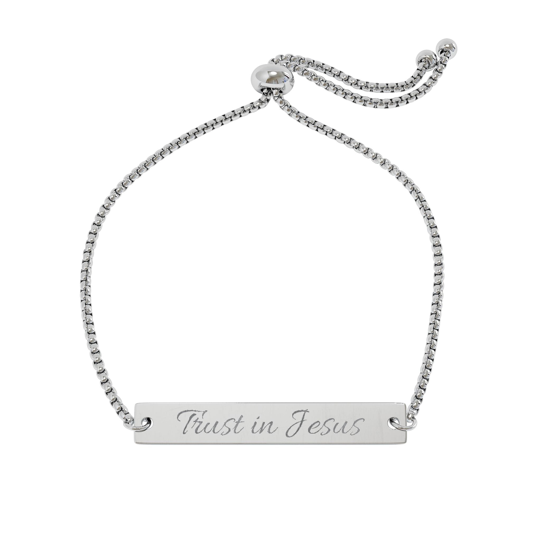 Trust in Jesus Christian Engraved Bar Bracelet | Adjustable Faith Jewelry | Stainless Steel