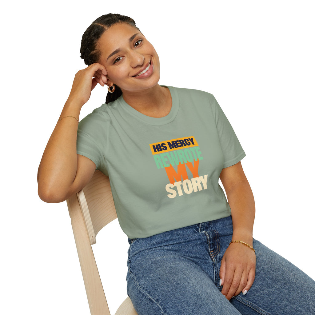 His Mercy Rewrote My Story Christian Gildan T-Shirt Unisex Softstyle Religious Tee Gift