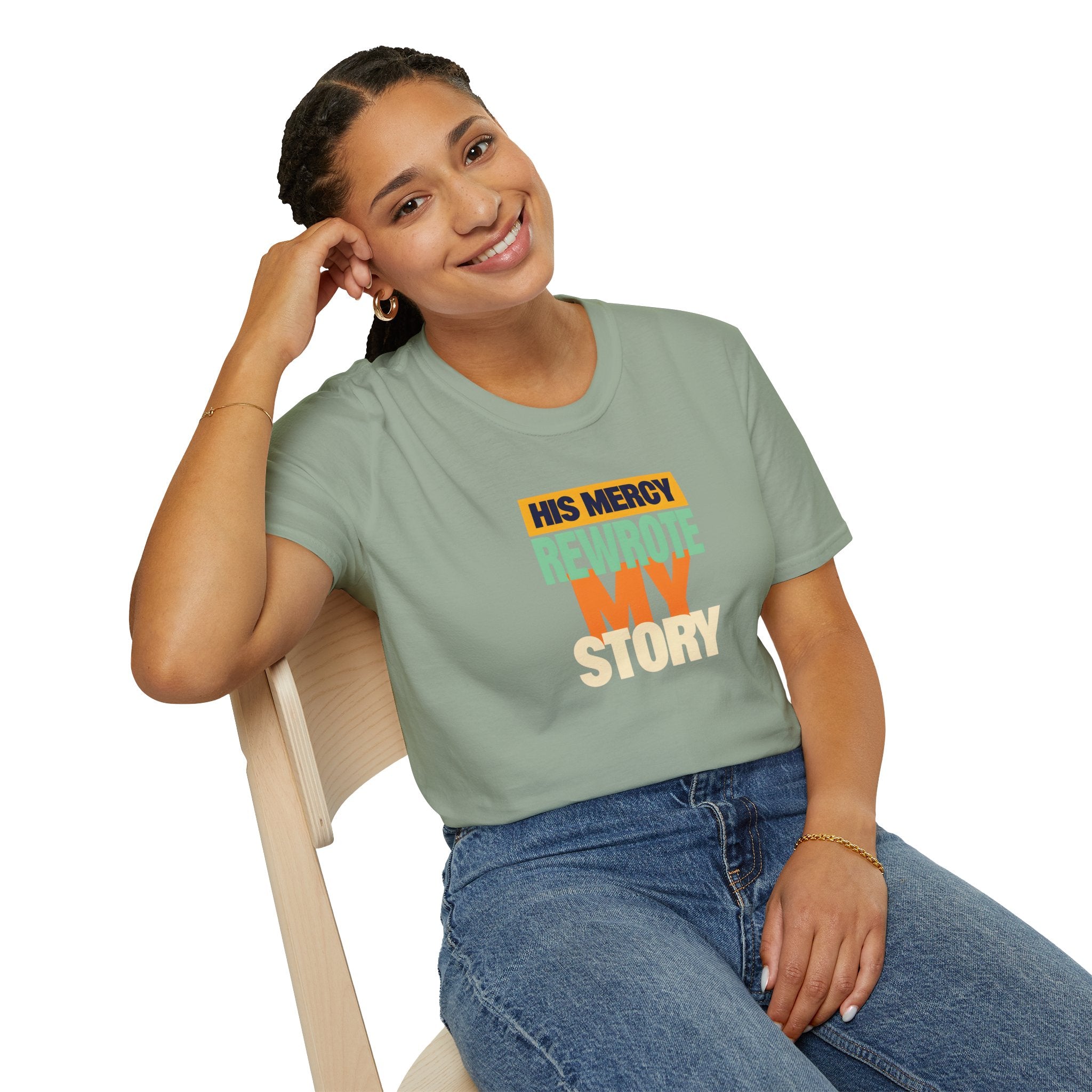 His Mercy Rewrote My Story Christian Gildan T-Shirt Unisex Softstyle Religious Tee Gift