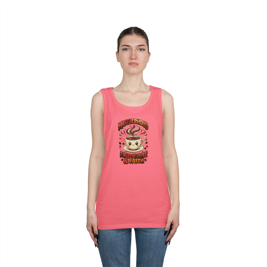 Motherhood Fueled by Coffee & Faith Gildan Tank Top | Christian Mom Shirt | Coffee Lover Mother’s Day Gift