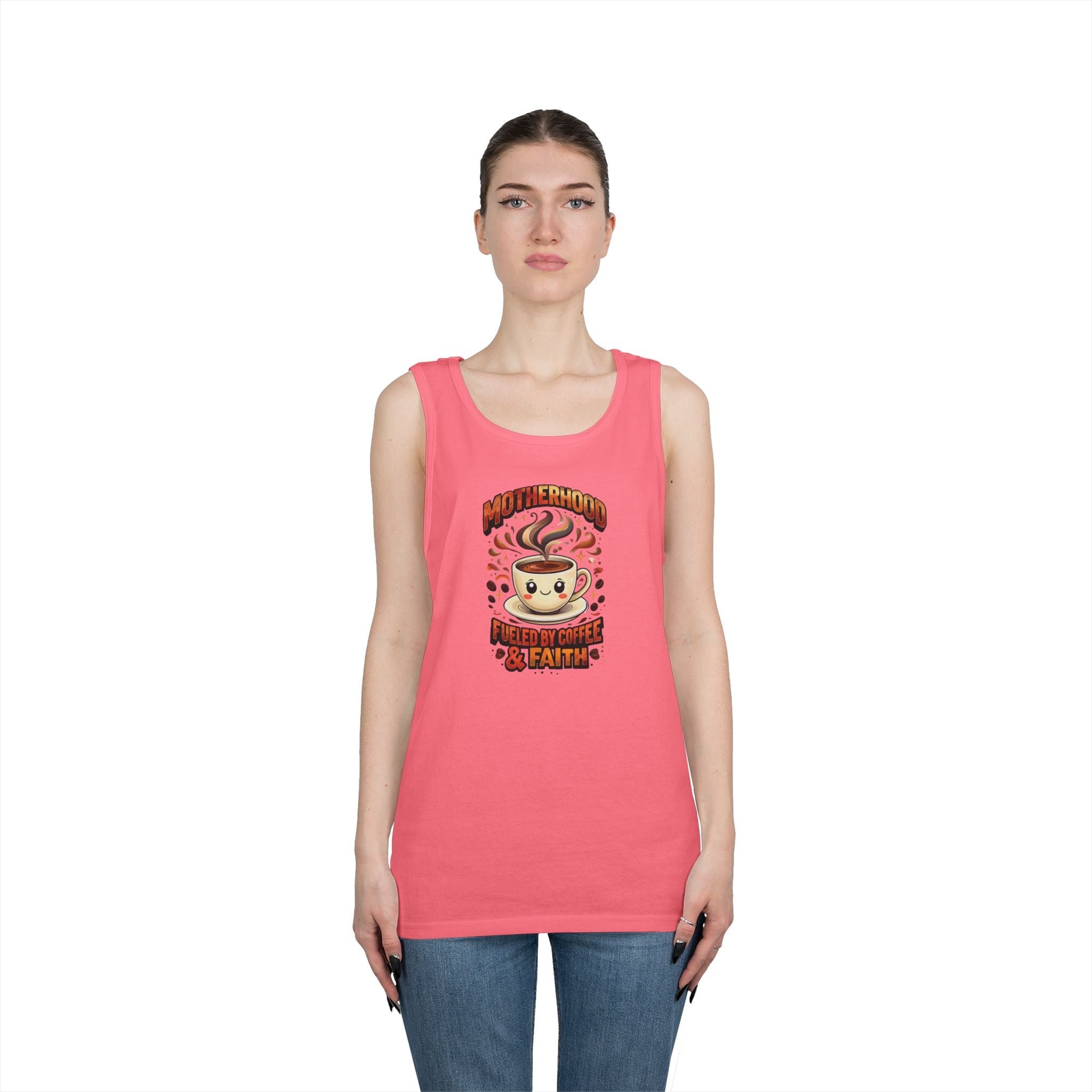 Motherhood Fueled by Coffee & Faith Gildan Tank Top | Christian Mom Shirt | Coffee Lover Mother’s Day Gift