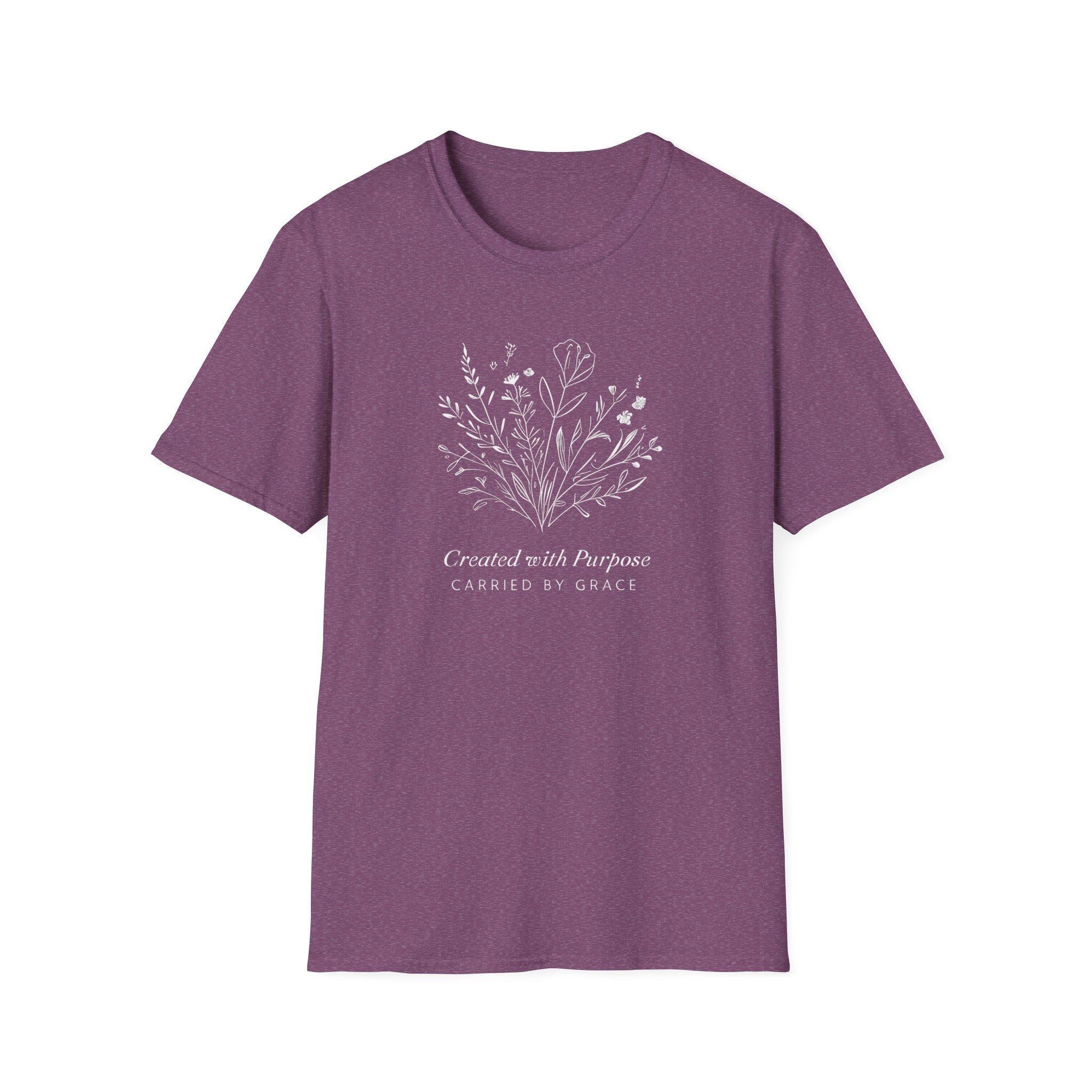 Created with Purpose Carried By Grace Christian Floral Gildan T-Shirt Women’s Faith Shirt Minimalist Design Soft Cotton Tee