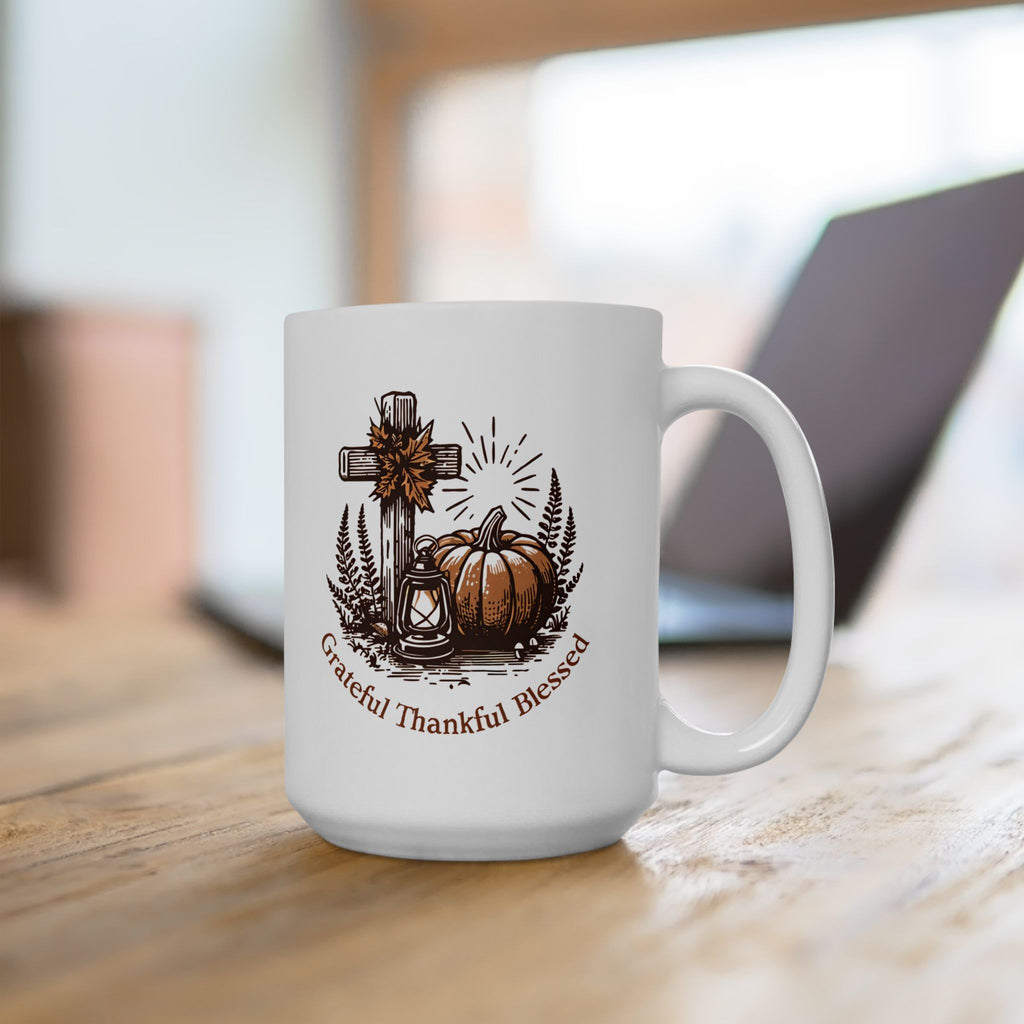 Grateful Thankful Blessed Ceramic Mug | Fall Coffee Tea Mug, Thanksgiving Gift