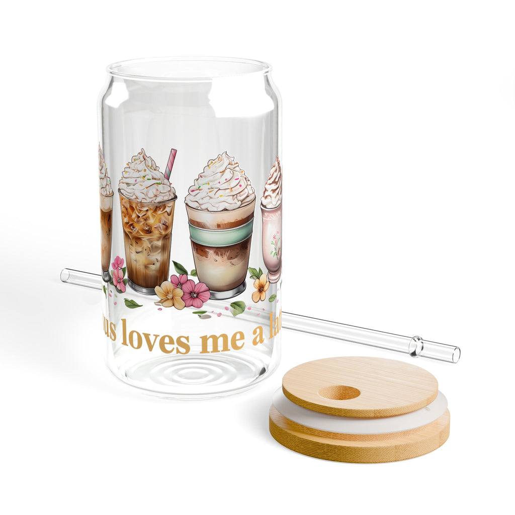 Jesus Loves Me a Latte Glass Cup | Christian Iced Coffee Cup with Lid & Straw | 16oz Faith Gift