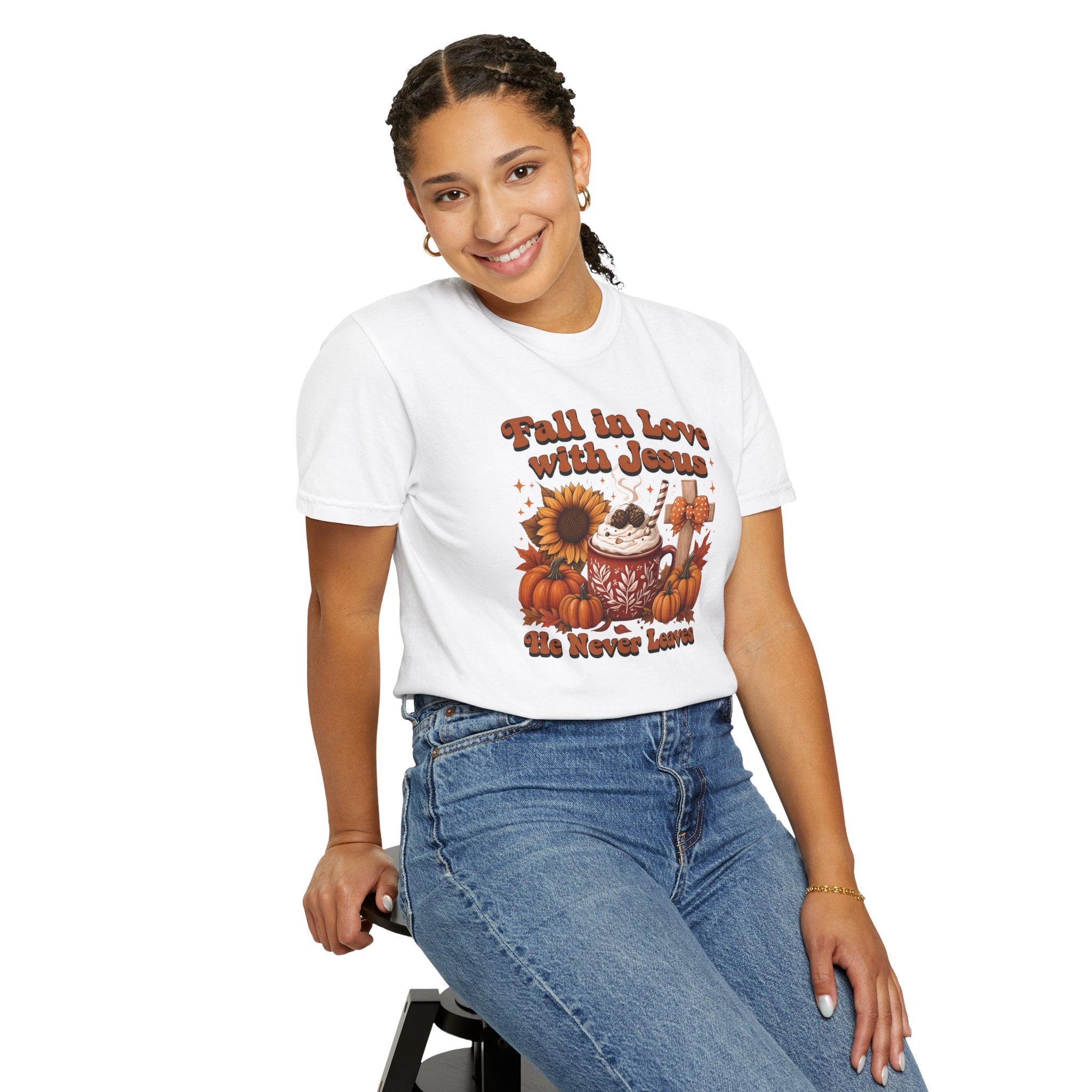 Fall in Love with Jesus Unisex Garment Dyed Comfort Colors T-Shirt | Christian Fall T-Shirt | Faith Based Thanksgiving Tee | Unisex Religious Cotton Top