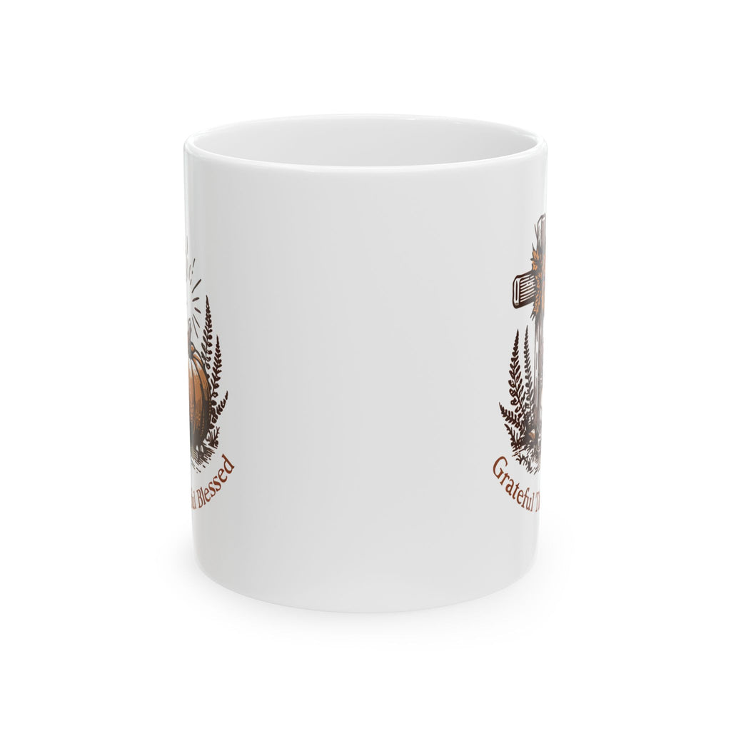 Grateful Thankful Blessed Ceramic Mug | Fall Coffee Tea Mug, Thanksgiving Gift