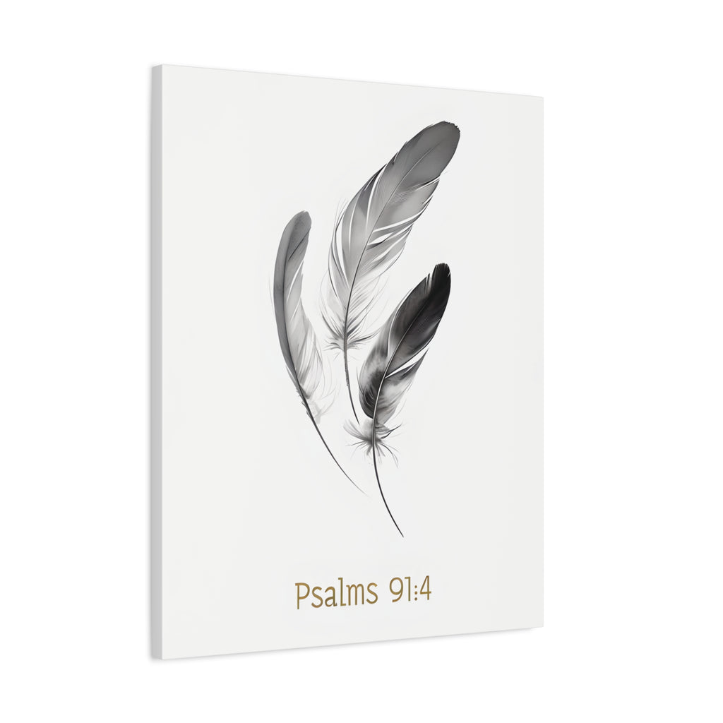 Psalm 91:4 Feather Canvas Wall Art – Christian Scripture Home Decor – Bible Verse Matte Canvas Print