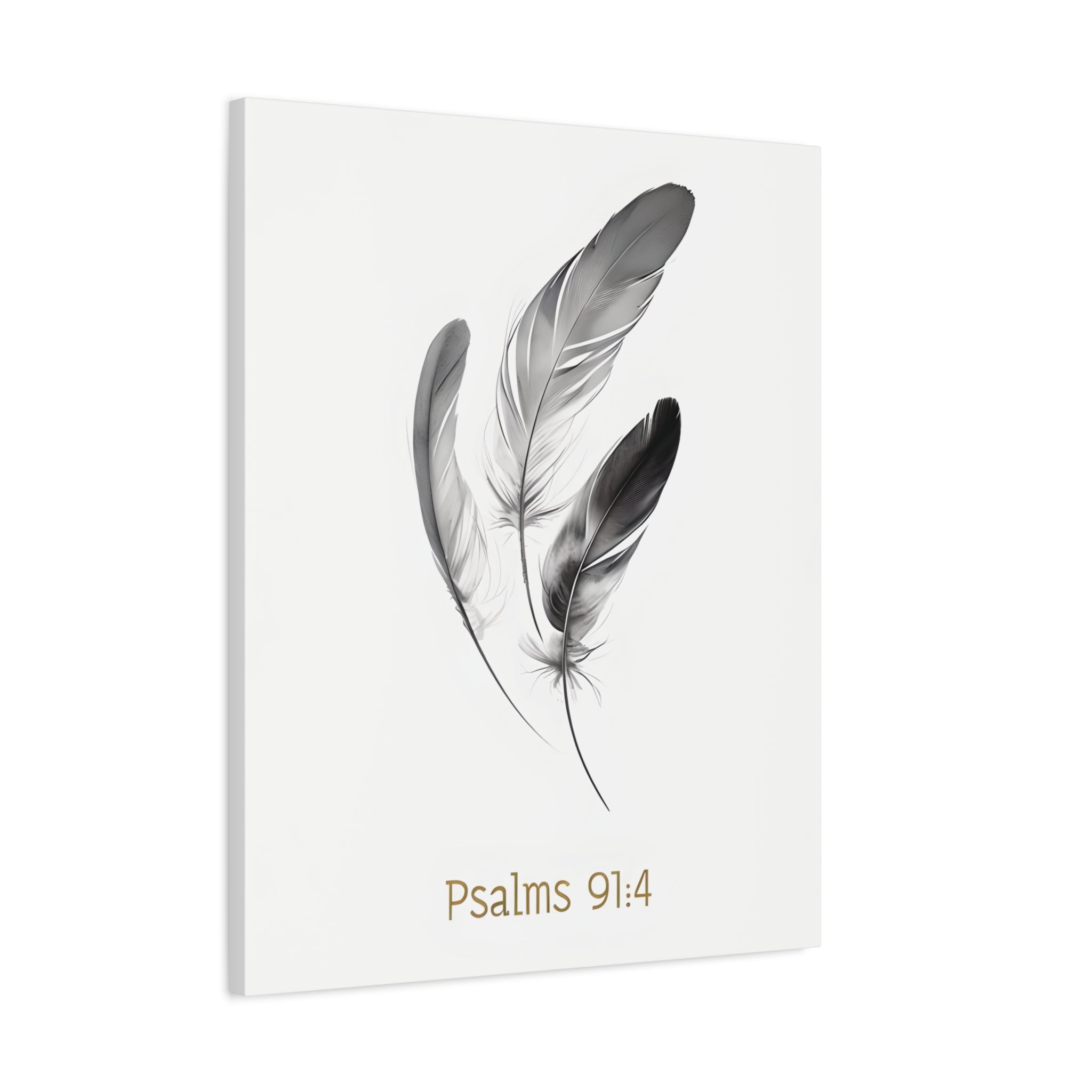Psalm 91:4 Feather Canvas Wall Art – Christian Scripture Home Decor – Bible Verse Matte Canvas Print