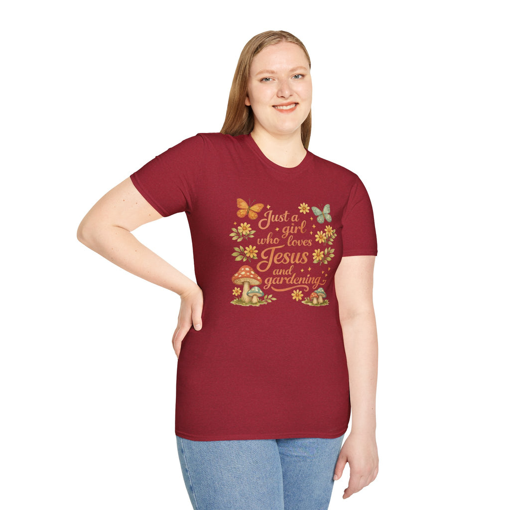 Just A Girl Who Loves Jesus and Gardening Gildan Unisex Tshirt | Christian Gardening T-Shirt | Faith Shirt | Cotton Tee