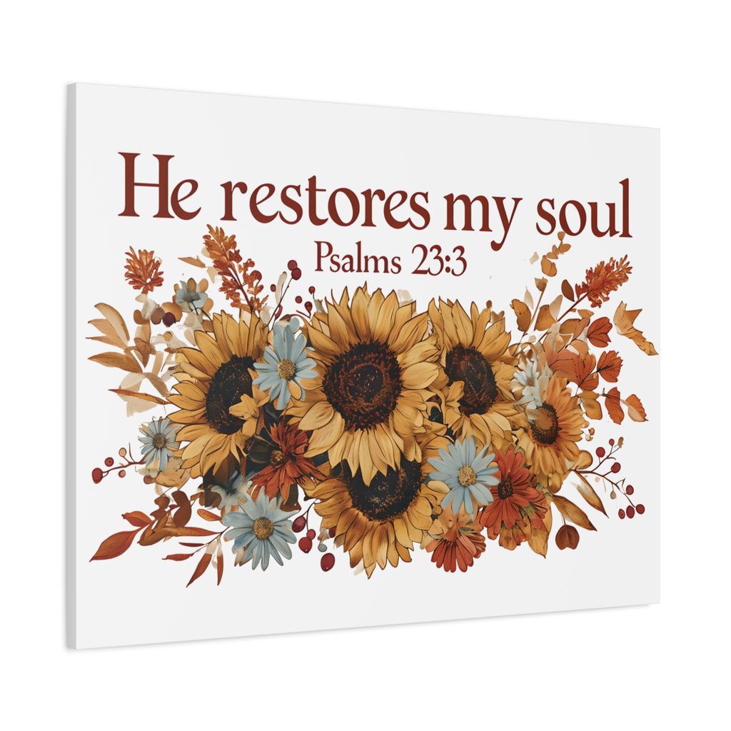 Psalm 23:3 Canvas Wall Art | Christian Sunflower Home Decor | Faith Gift