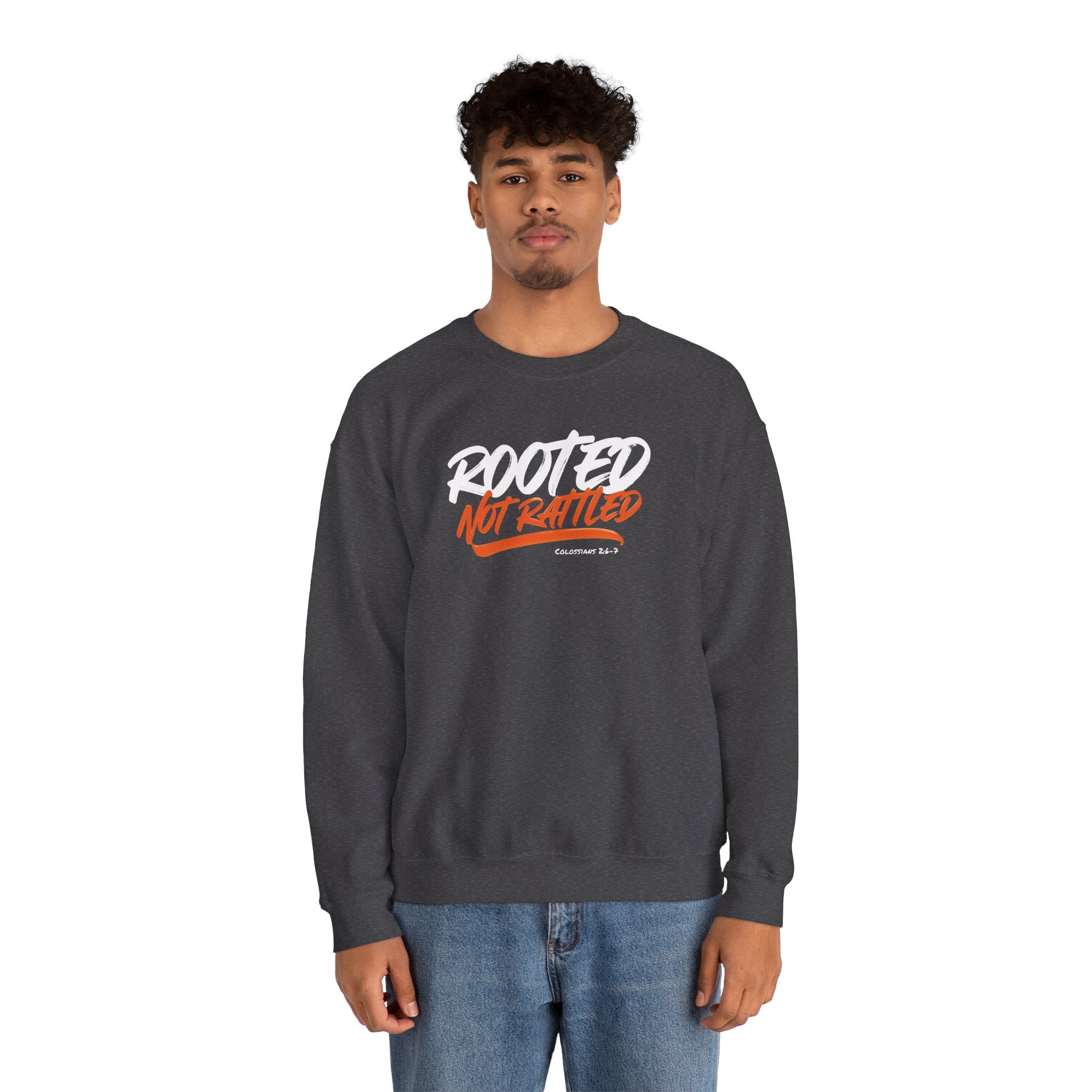 Rooted Not Rattled Gildan Christian Sweatshirt | Unisex Crewneck Pullover | Christian Gift