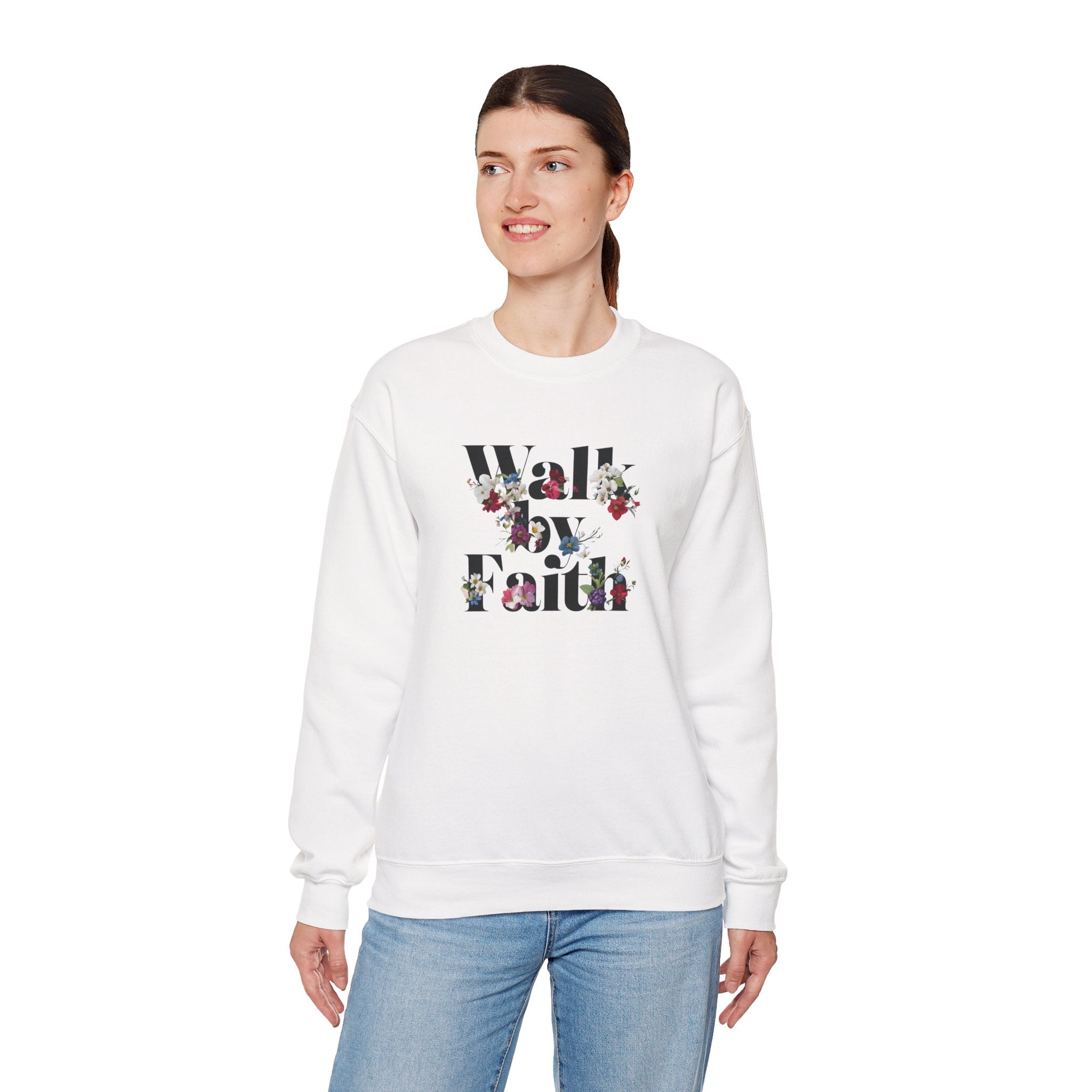 Walk By Faith Floral Gildan Crewneck Unisex Christian Sweatshirt