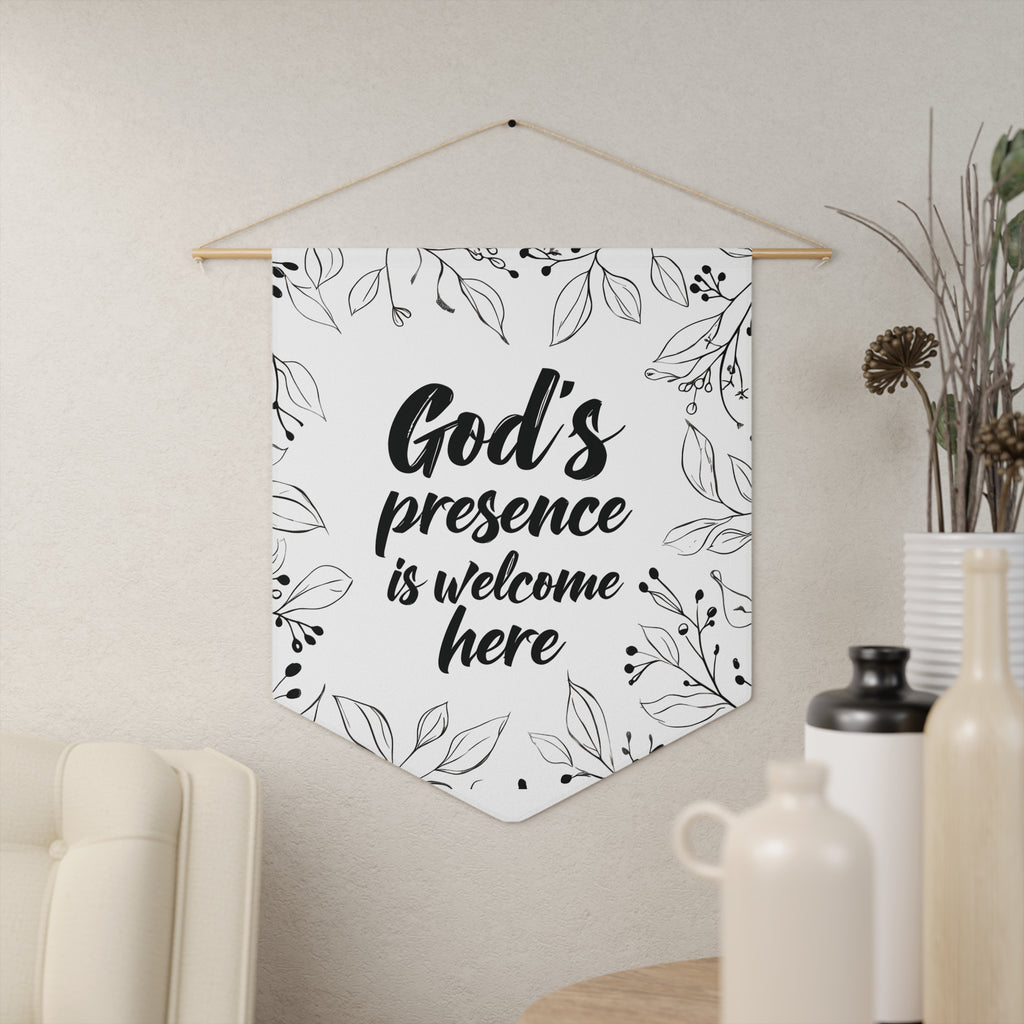 God's Presence Is Welcome Here Christian pennant wall art — floral faith home decor — gift for women