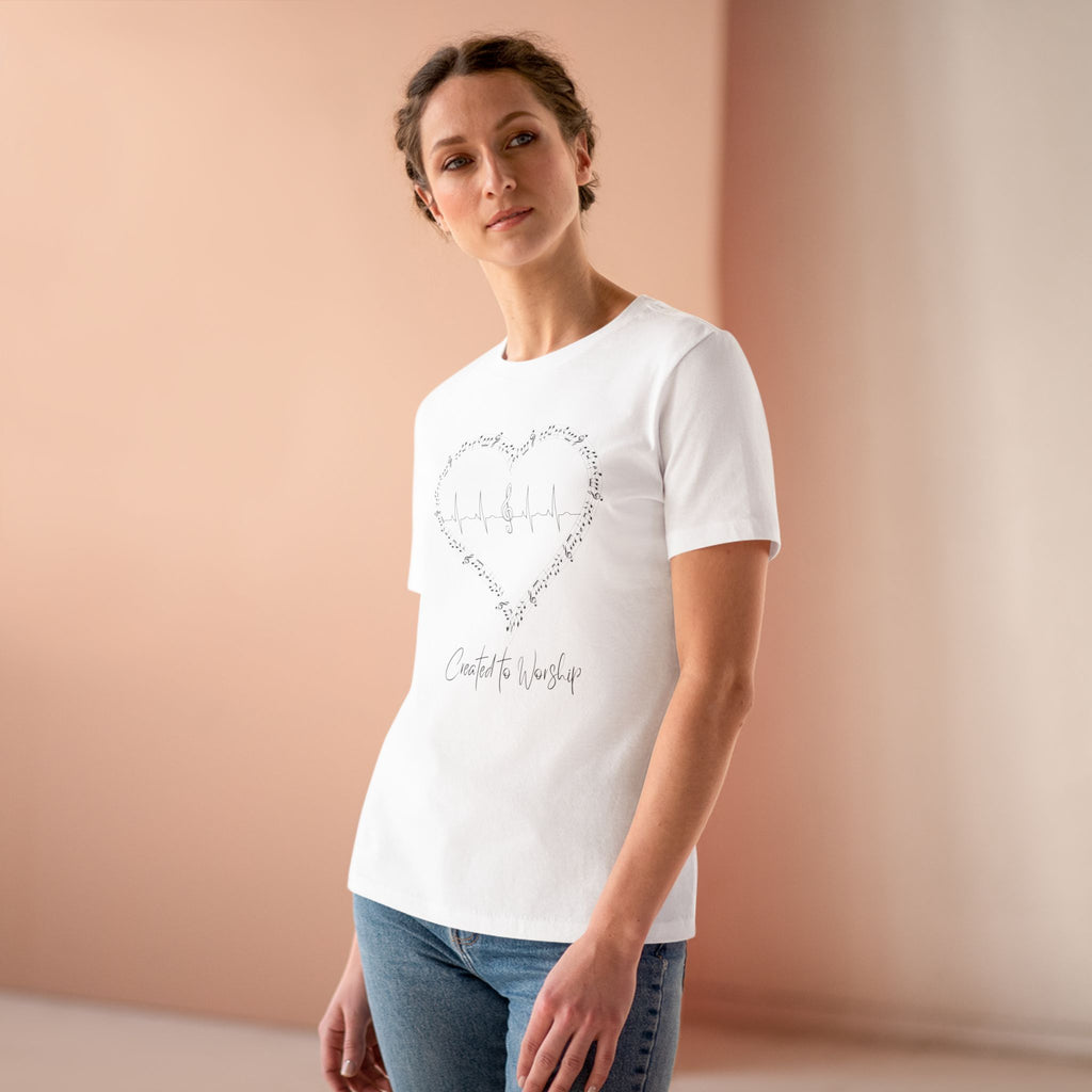 Created to Worship Women’s Christian T-Shirt – Heart & Treble Clef Music Design