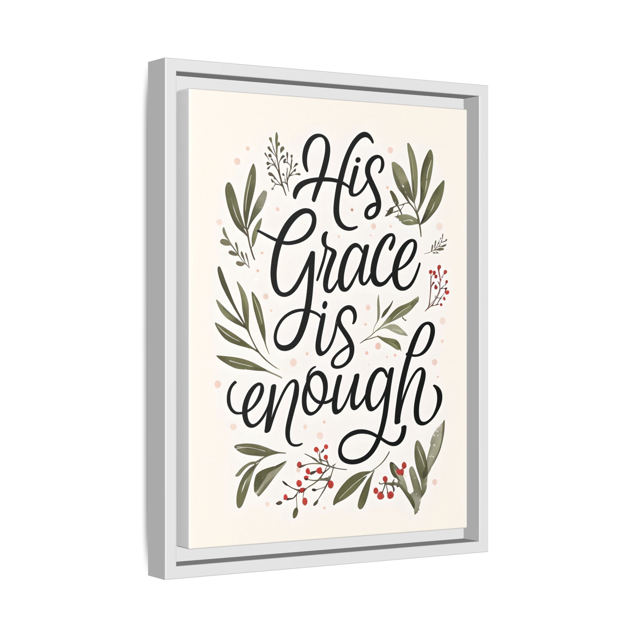 His Grace is Enough Floral Scripture Framed Matte Canvas | Modern Faith Home Decor