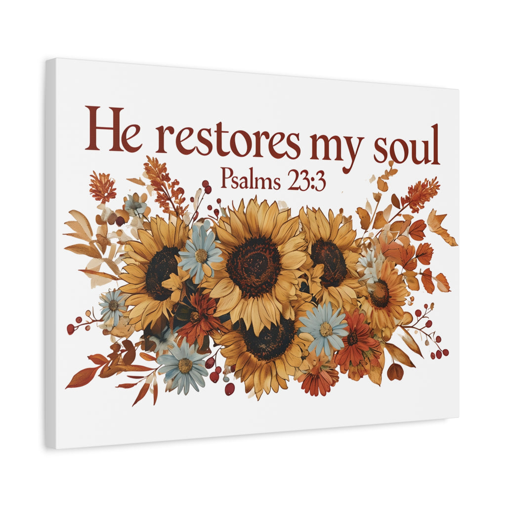 Psalm 23:3 Canvas Wall Art | Christian Sunflower Home Decor | Faith Gift