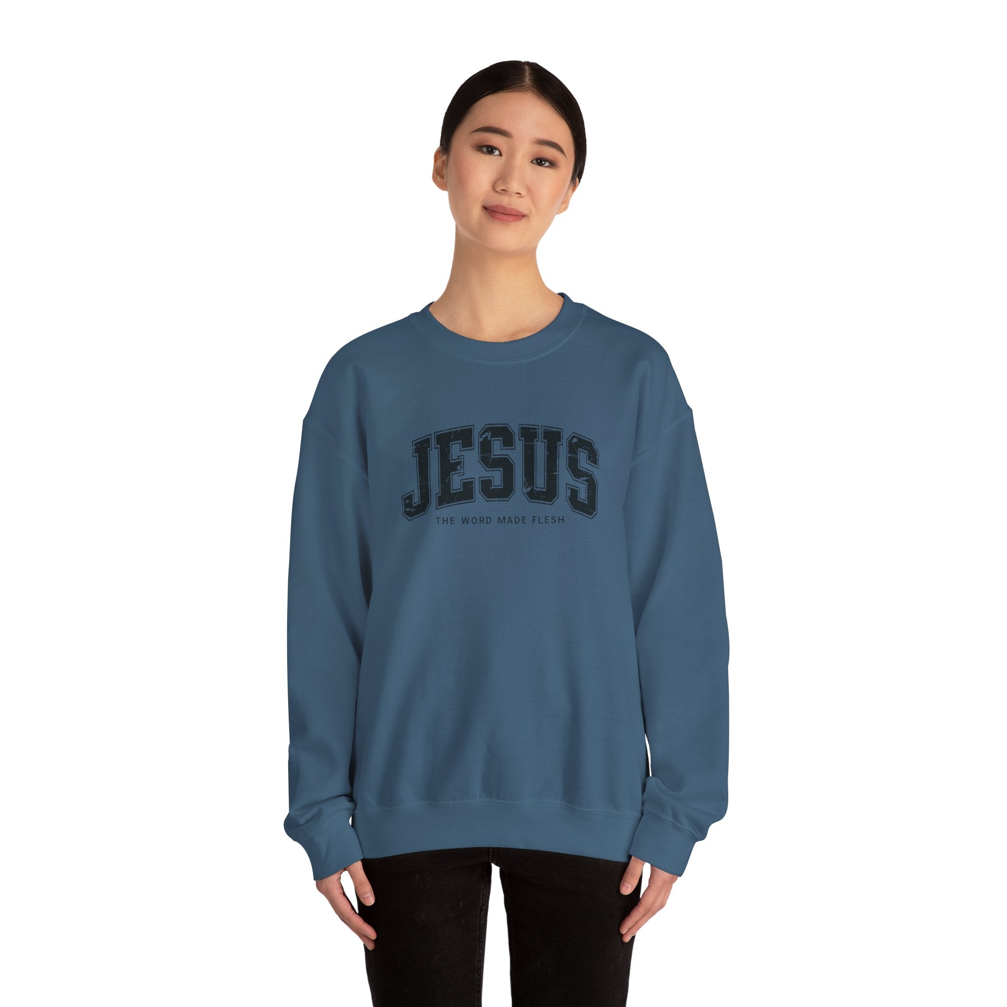 Jesus the Word Made Flesh Gildan Crewneck Sweatshirt | Christian Unisex Sweatshirt | Faith Apparel | Religious Gift