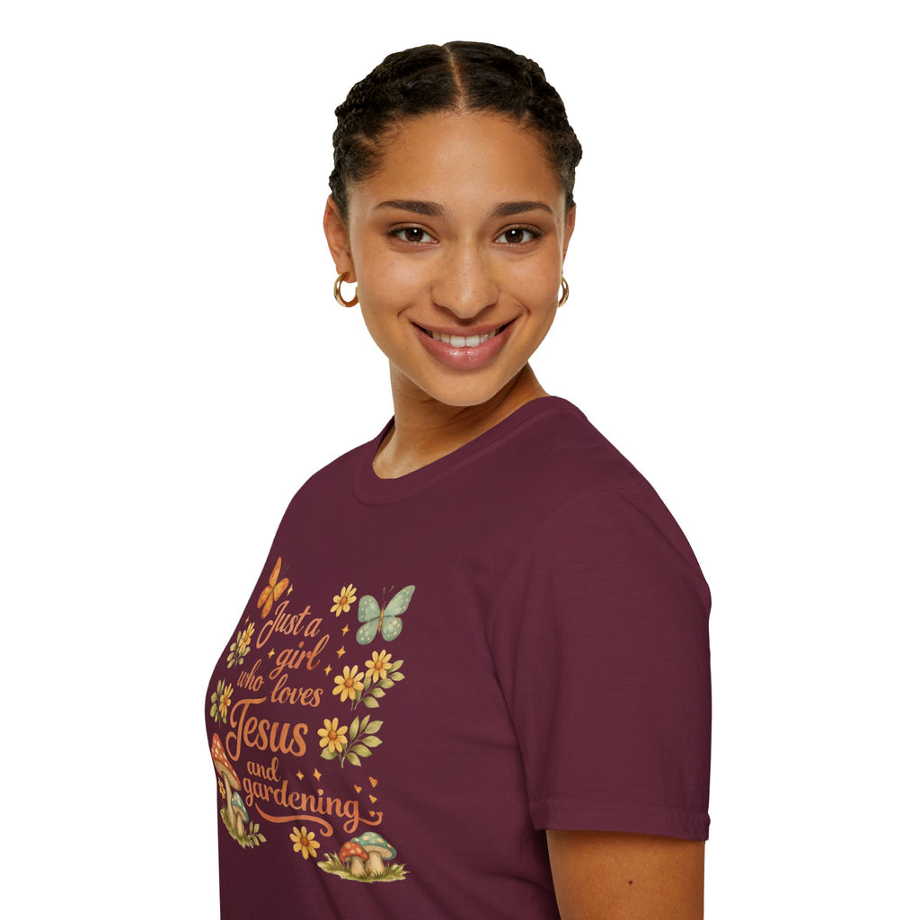 Just A Girl Who Loves Jesus and Gardening Gildan Unisex Tshirt | Christian Gardening T-Shirt | Faith Shirt | Cotton Tee
