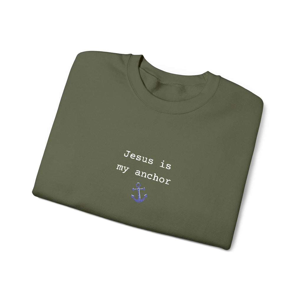 Jesus Is My Anchor Embroidered Gildan Christian Crewneck Unisex Sweatshirt | Religious Gift