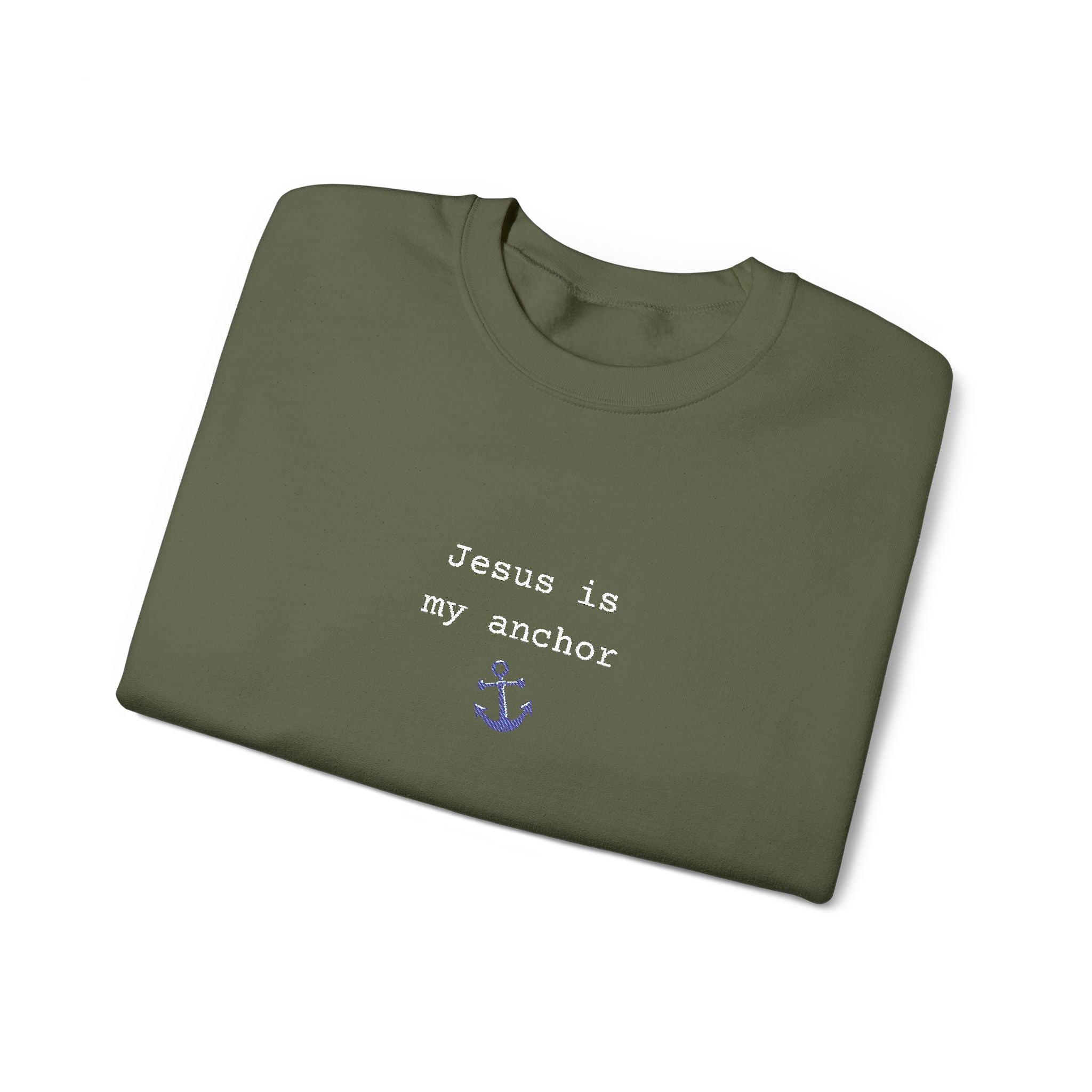 Jesus Is My Anchor Embroidered Gildan Christian Crewneck Unisex Sweatshirt | Religious Gift