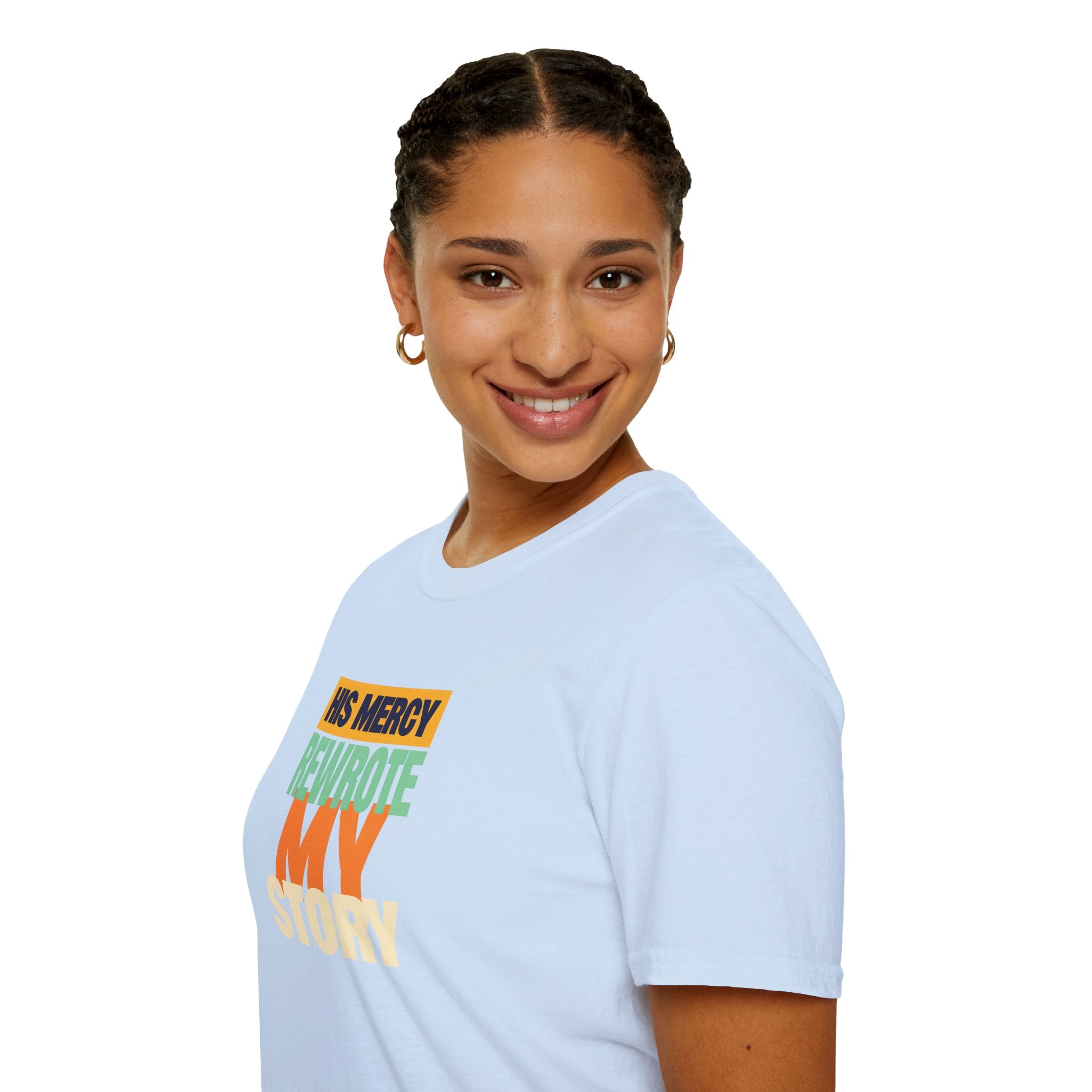 His Mercy Rewrote My Story Christian Gildan T-Shirt Unisex Softstyle Religious Tee Gift