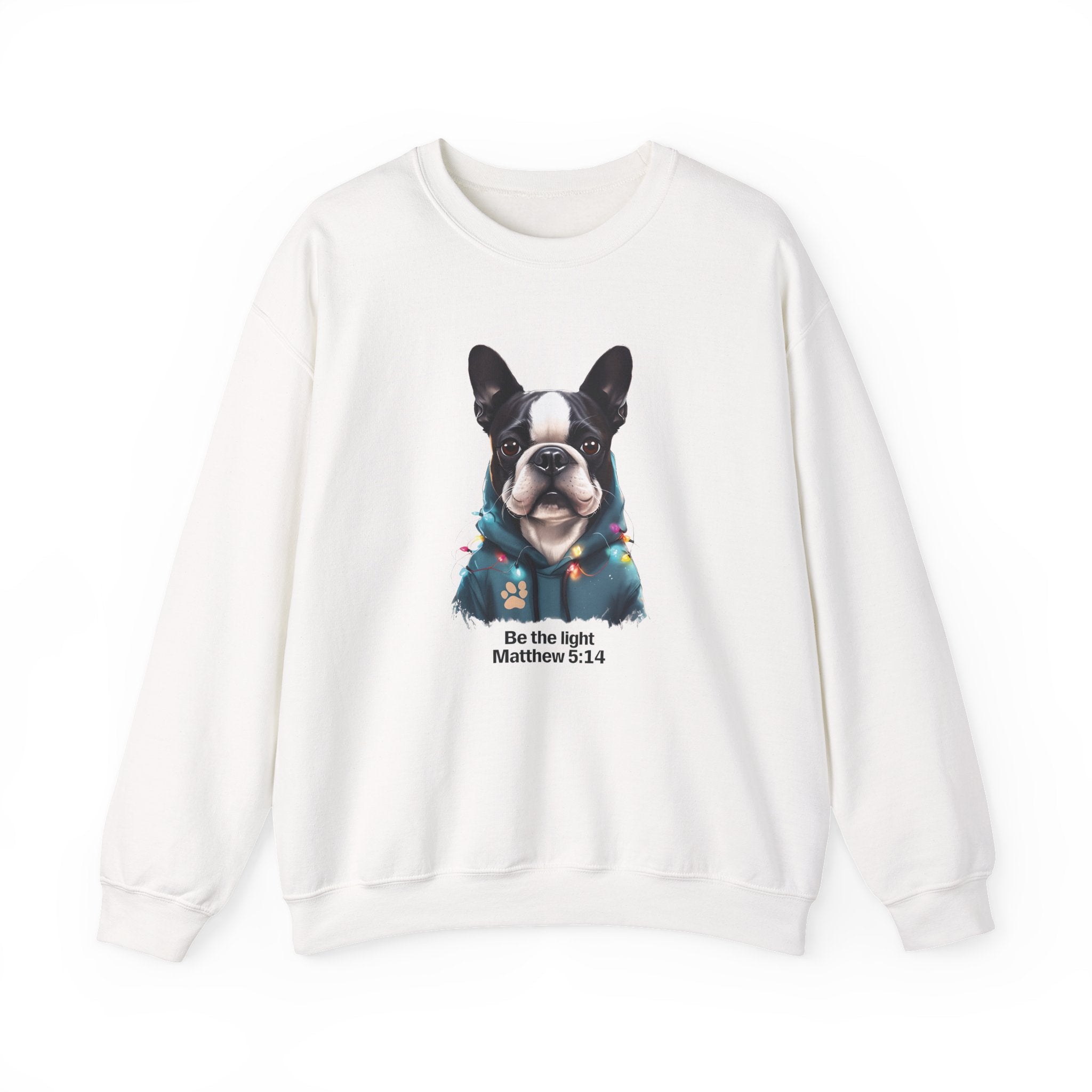 Be the Light Boston Terrier Christmas Gildan Sweatshirt | Christian Unisex Crewneck