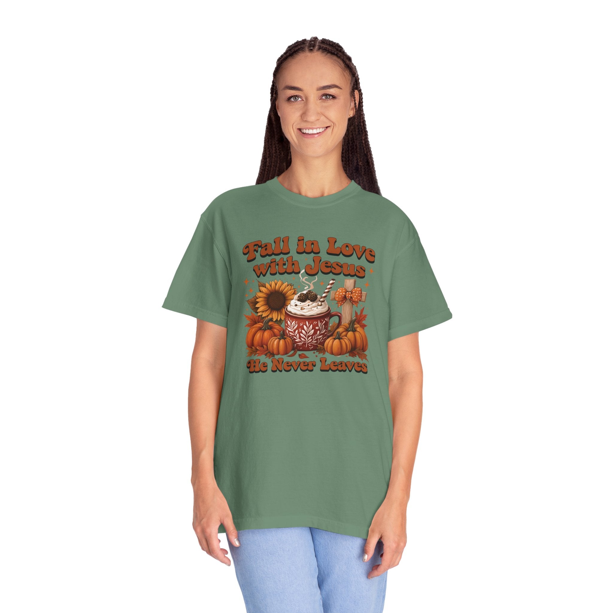 Fall in Love with Jesus Unisex Garment Dyed Comfort Colors T-Shirt | Christian Fall T-Shirt | Faith Based Thanksgiving Tee | Unisex Religious Cotton Top