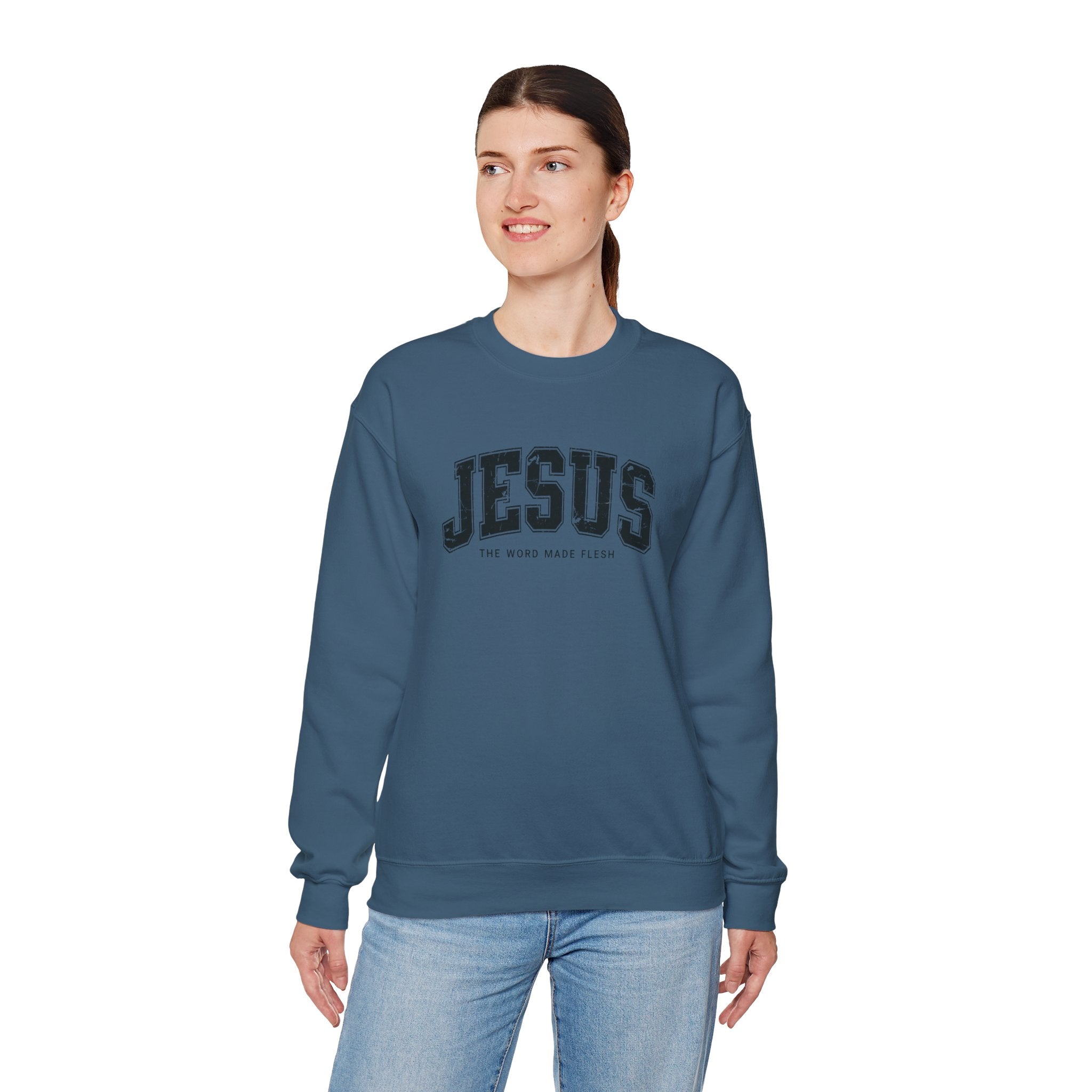 Jesus the Word Made Flesh Gildan Crewneck Sweatshirt | Christian Unisex Sweatshirt | Faith Apparel | Religious Gift