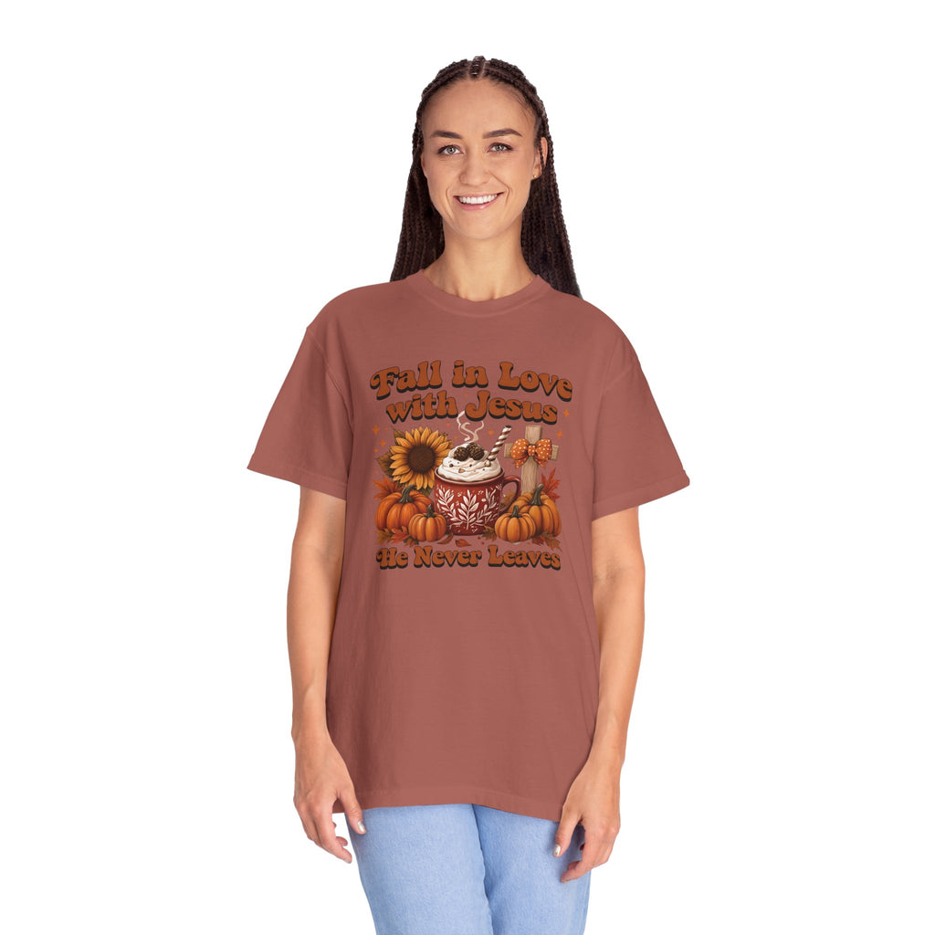 Fall in Love with Jesus Unisex Garment Dyed Comfort Colors T-Shirt | Christian Fall T-Shirt | Faith Based Thanksgiving Tee | Unisex Religious Cotton Top
