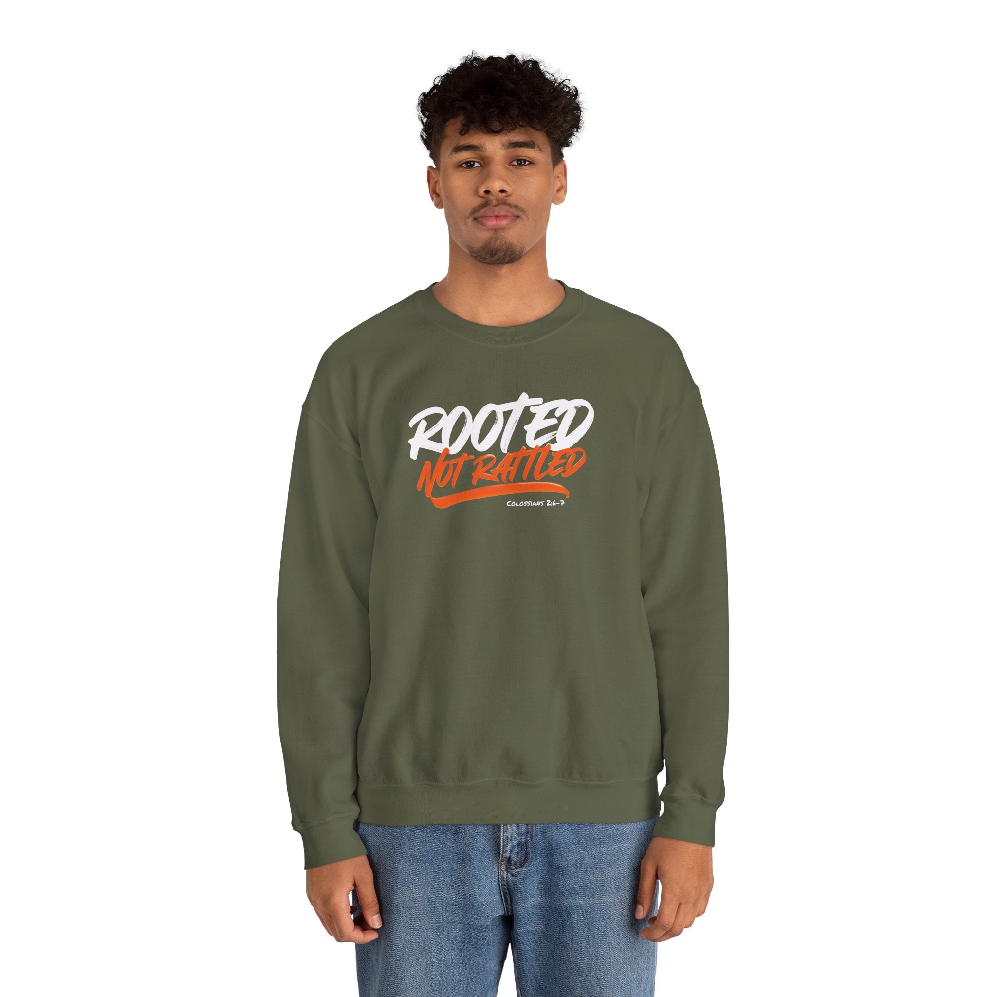 Rooted Not Rattled Gildan Christian Sweatshirt | Unisex Crewneck Pullover | Christian Gift