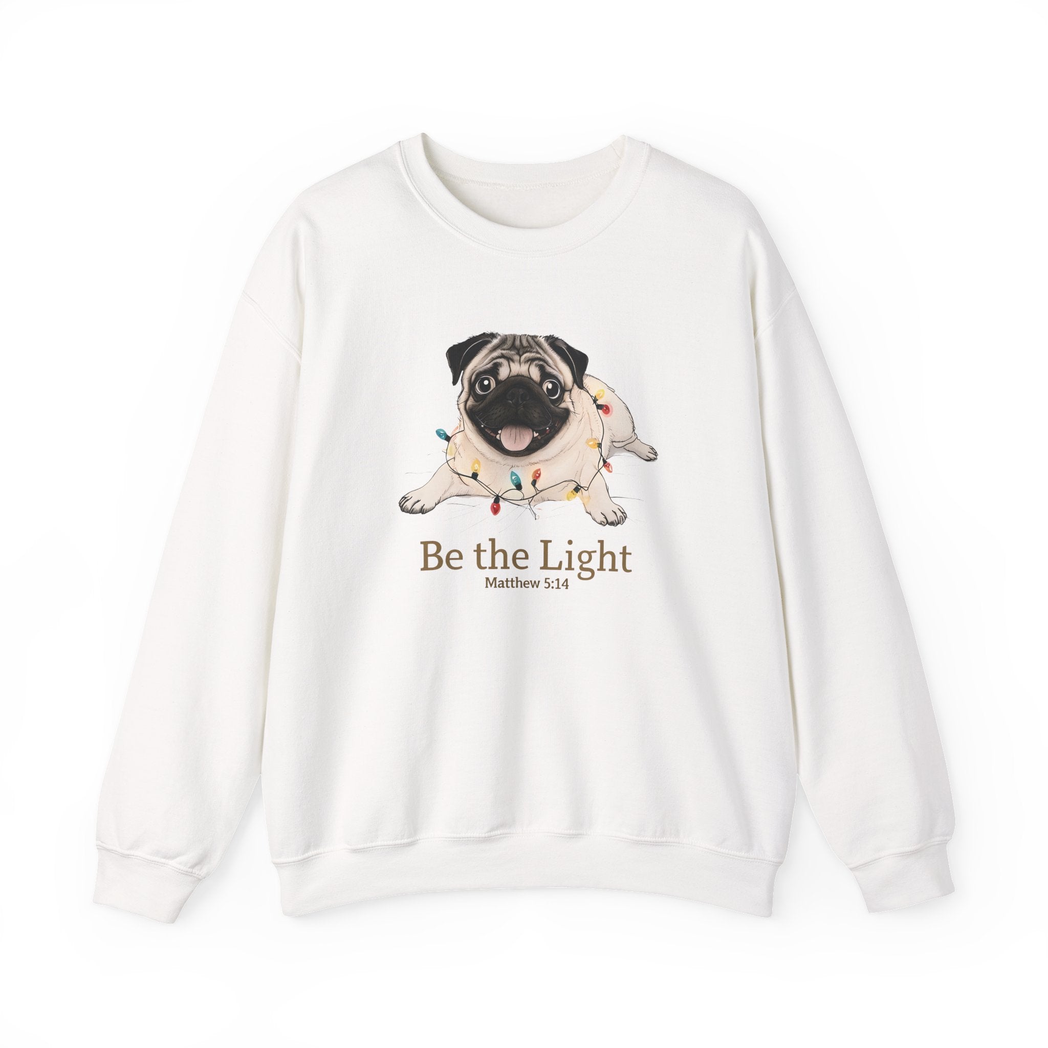 Be the Light Christmas Pug Unisex Gildan Sweatshirt | Christian Crewneck Holiday Gift