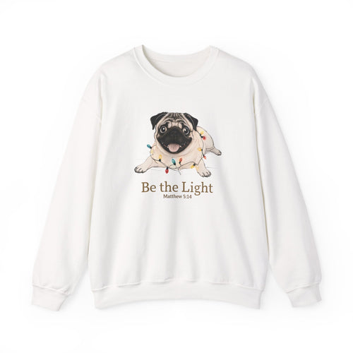Be the Light Christmas Pug Unisex Gildan Sweatshirt | Christian Crewneck Holiday Gift