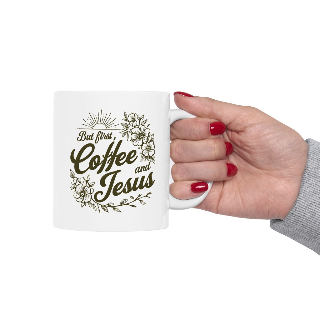 Jesus + Coffee Christian Coffee Mug | Faith Ceramic Mug 11oz & 15oz | Botanical Design Christian Gift