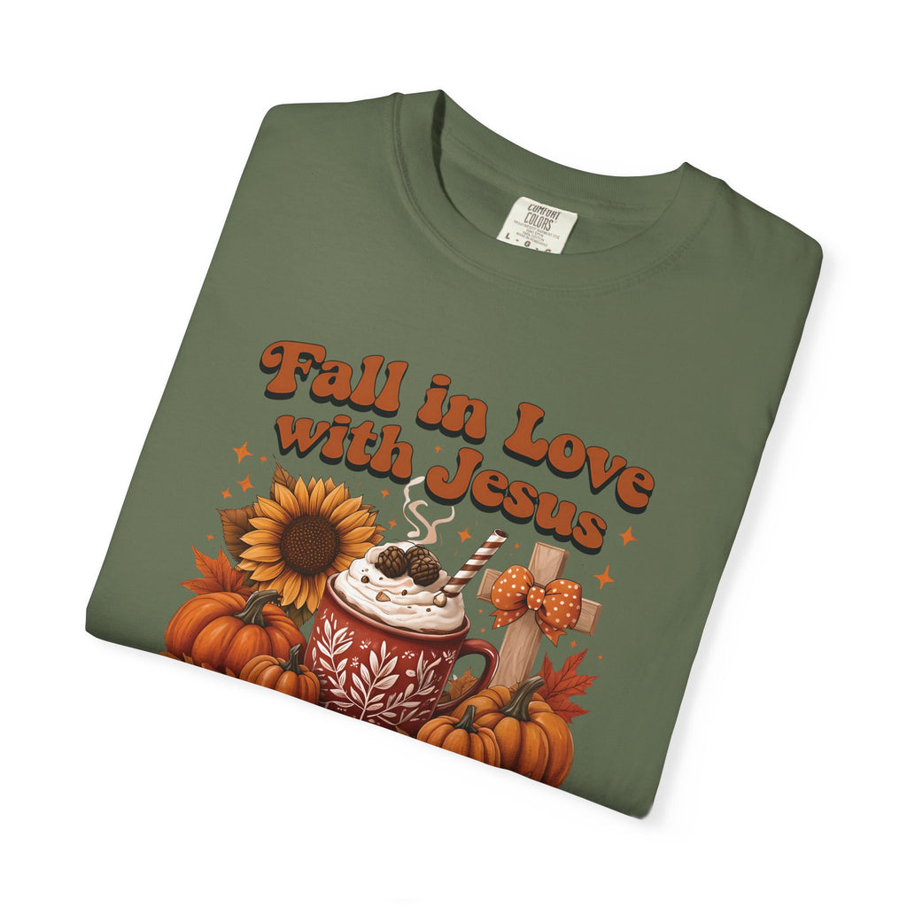 Fall in Love with Jesus Unisex Garment Dyed Comfort Colors T-Shirt | Christian Fall T-Shirt | Faith Based Thanksgiving Tee | Unisex Religious Cotton Top