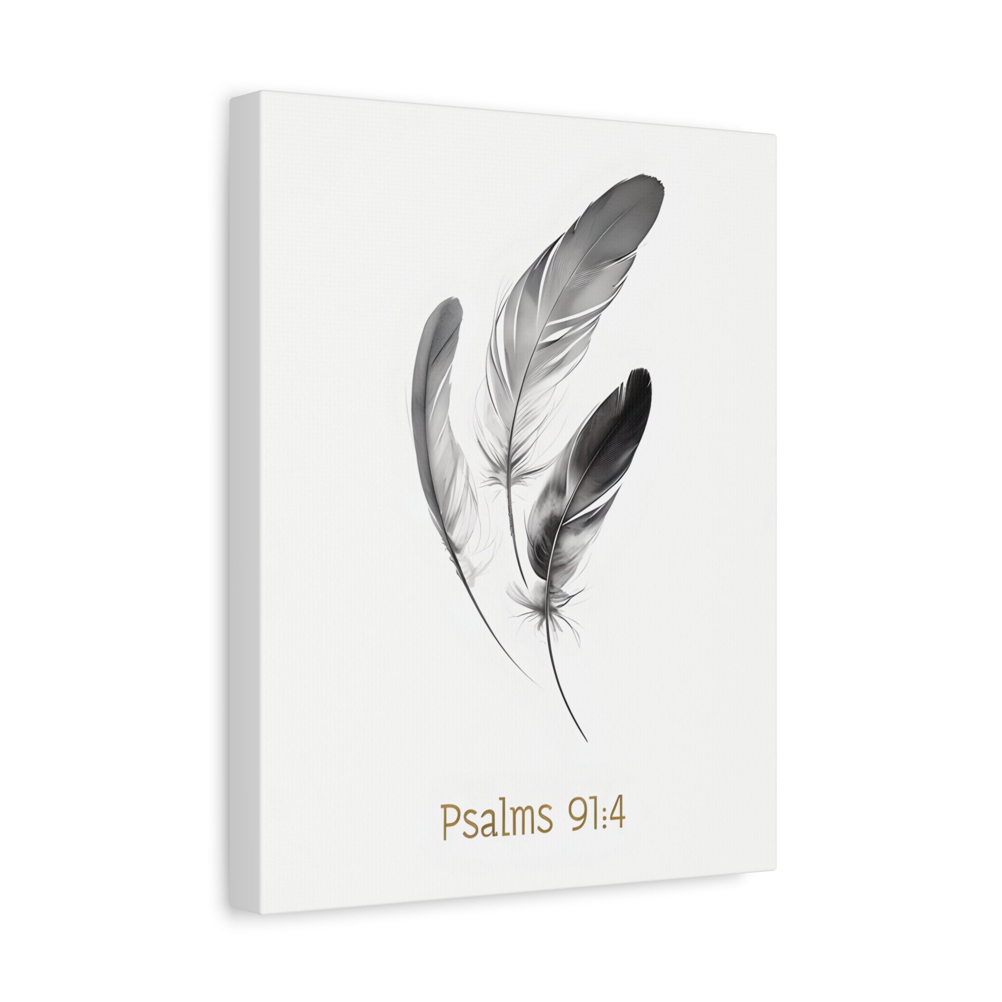 Psalm 91:4 Feather Canvas Wall Art – Christian Scripture Home Decor – Bible Verse Matte Canvas Print