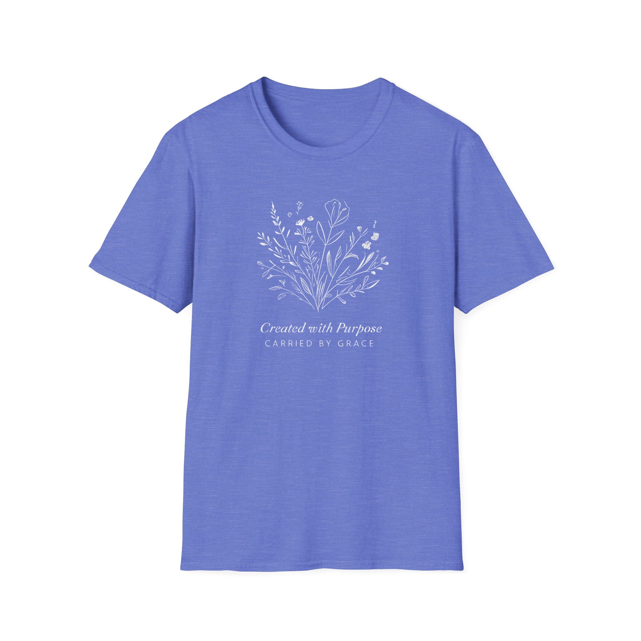 Created with Purpose Carried By Grace Christian Floral Gildan T-Shirt Women’s Faith Shirt Minimalist Design Soft Cotton Tee
