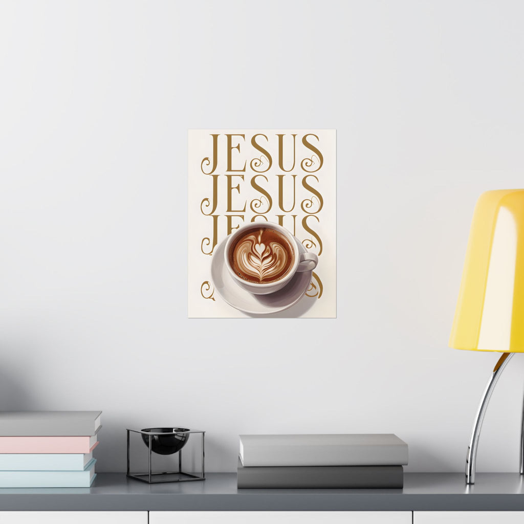 Jesus + Coffee Christian Wall Art Poster | Jesus Coffee Print | Faith Kitchen Decor Matte Poster