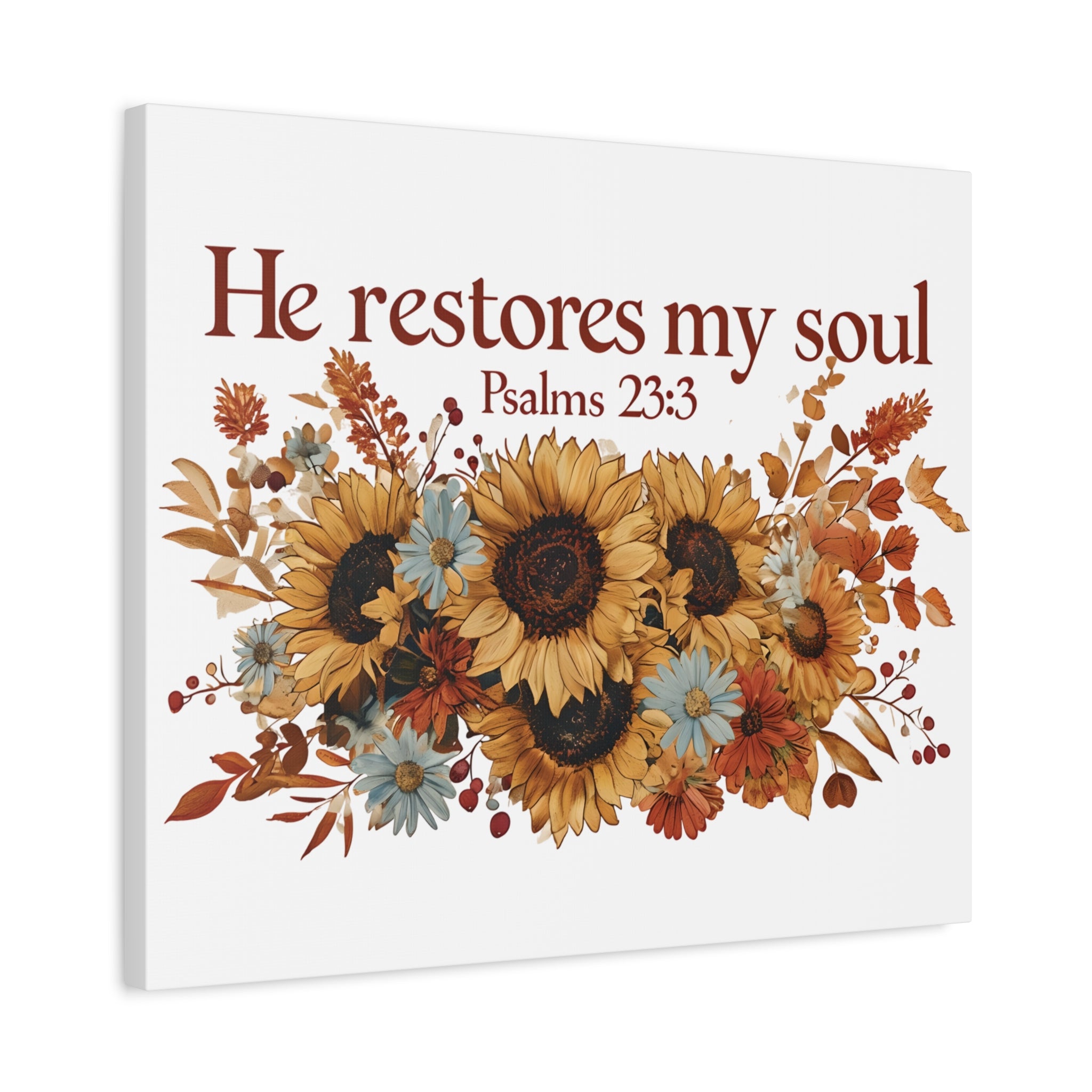 Psalm 23:3 Canvas Wall Art | Christian Sunflower Home Decor | Faith Gift