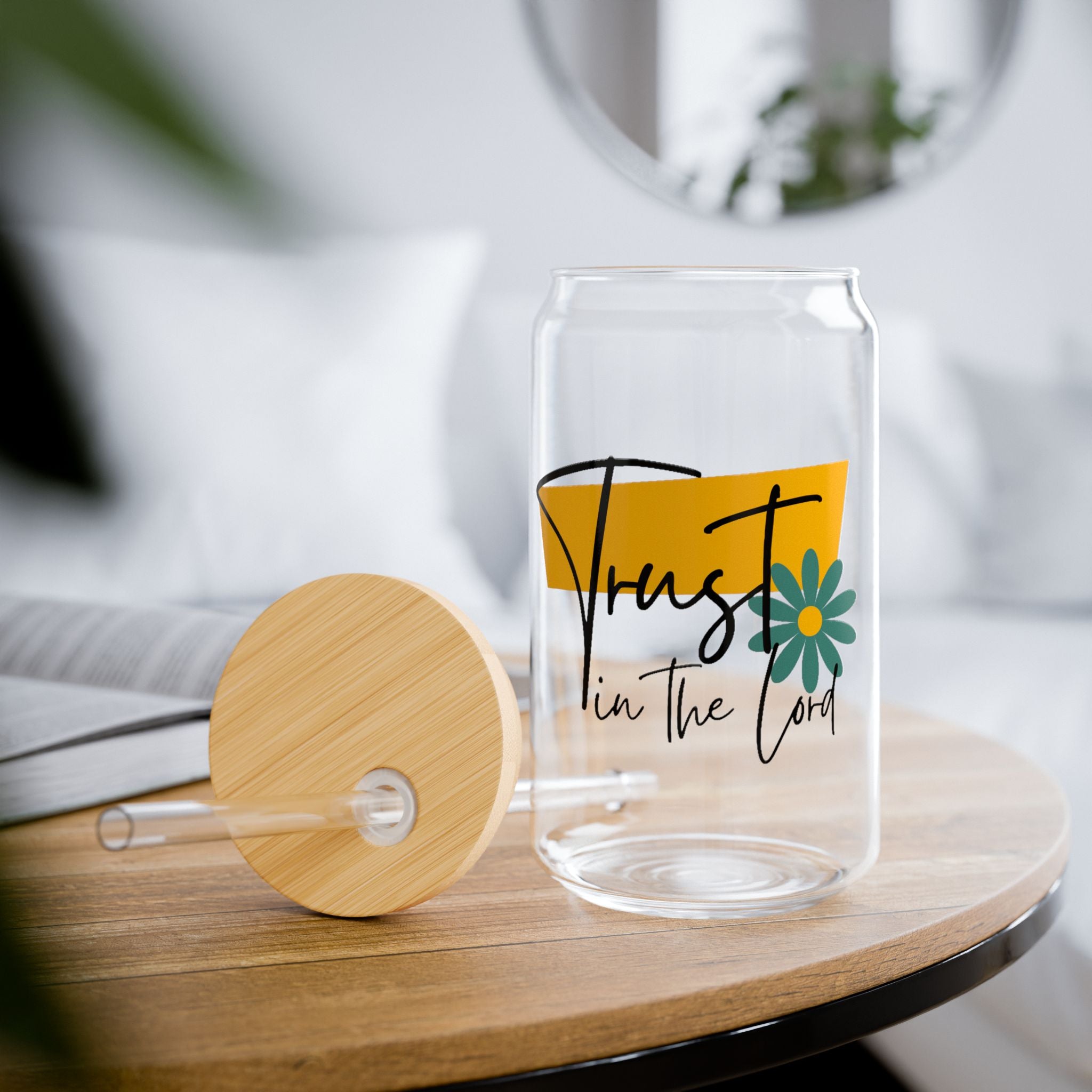 Trust in the Lord Glass Tumbler – 16oz Christian Cup with Bamboo Lid & Straw