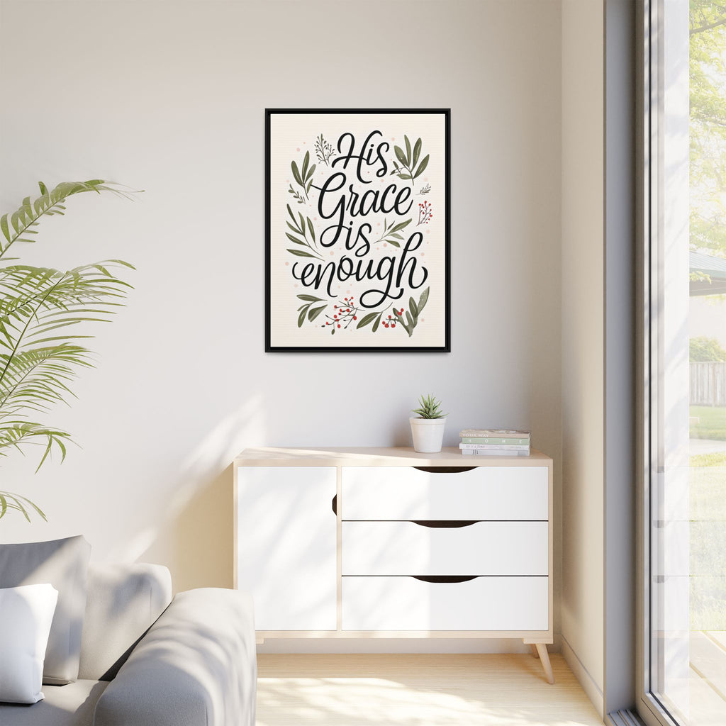 His Grace is Enough Floral Scripture Framed Matte Canvas | Modern Faith Home Decor